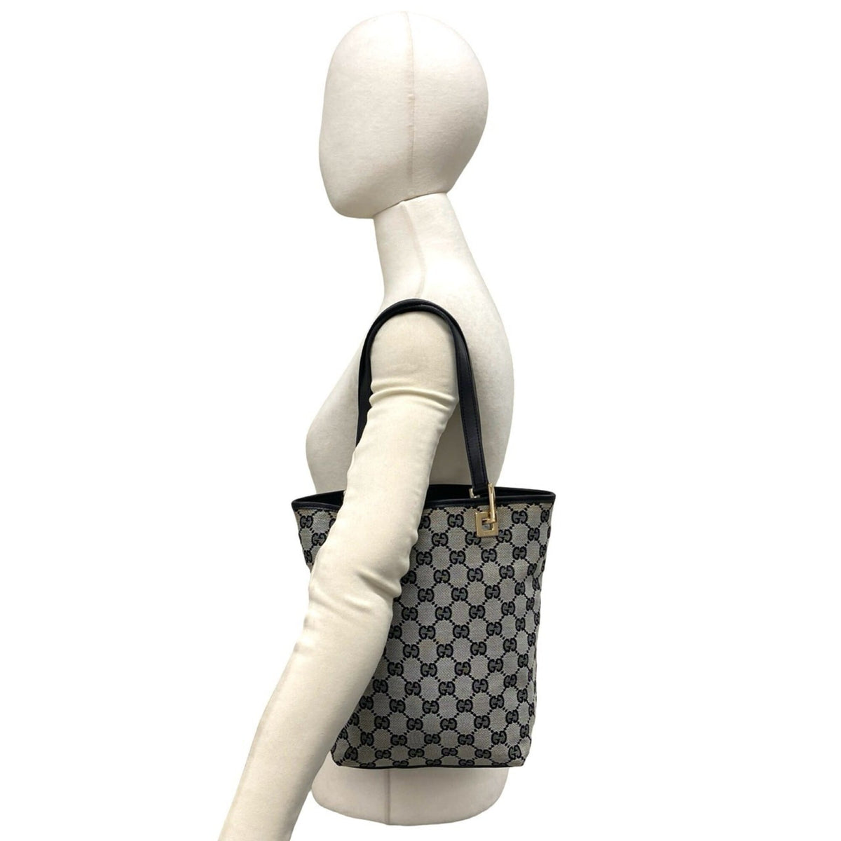 Gucci Black Canvas Leather Handbag Tote Bag (Pre-Owned)