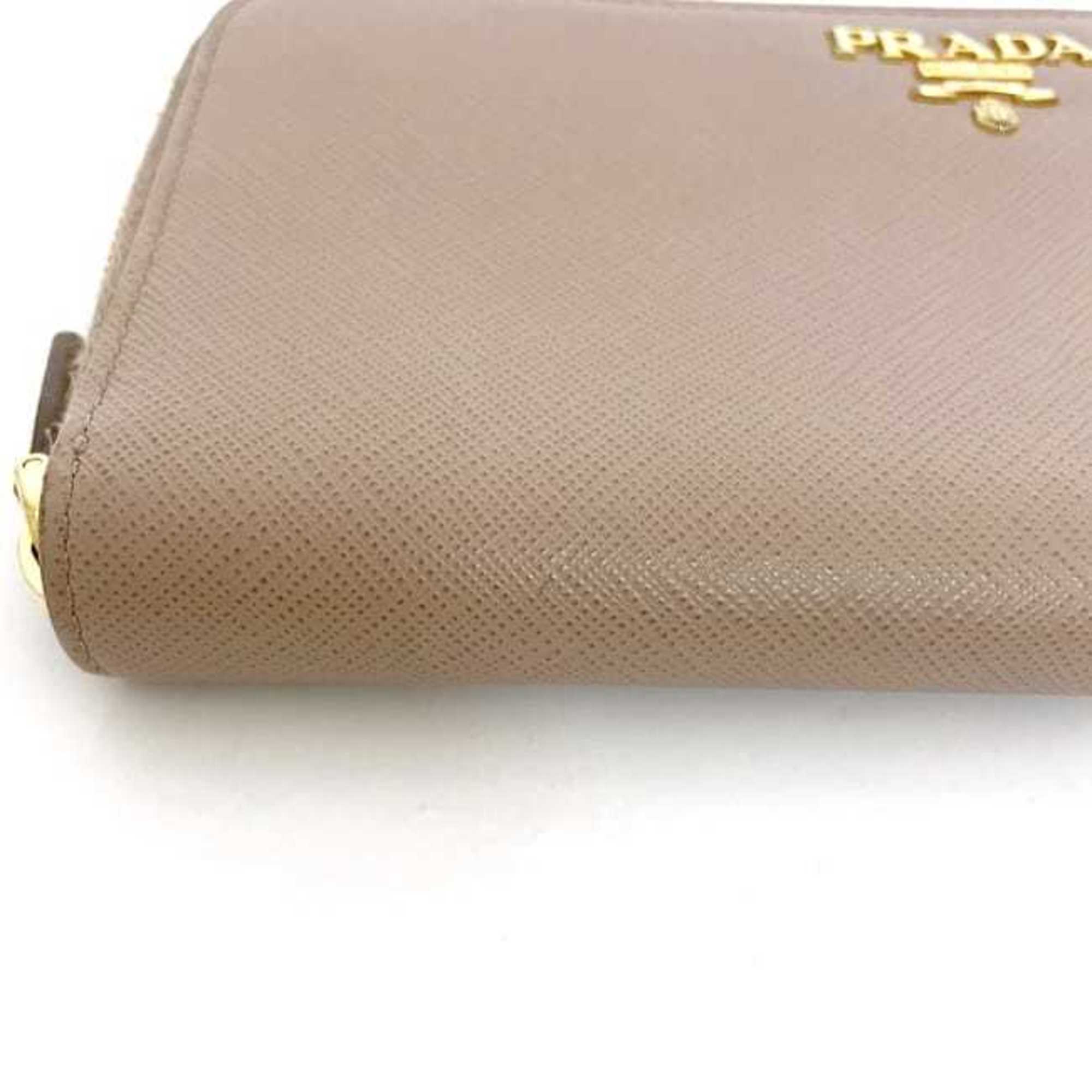 Prada Beige Leather Long Wallet (Bi-Fold) (Pre-Owned)