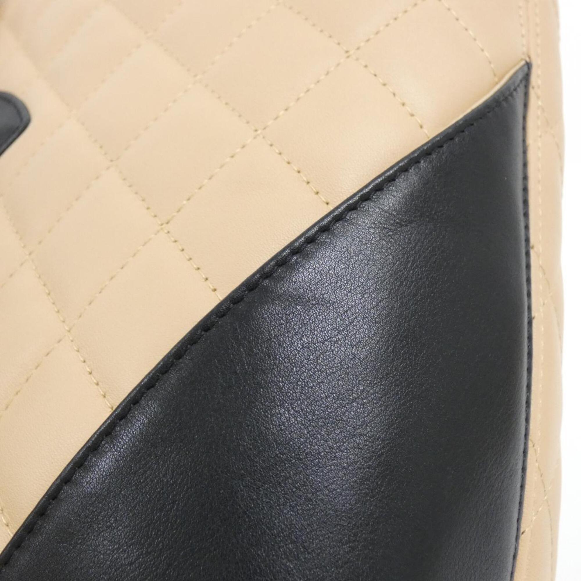 Chanel Beige Black Leather Handbag (Pre-Owned)