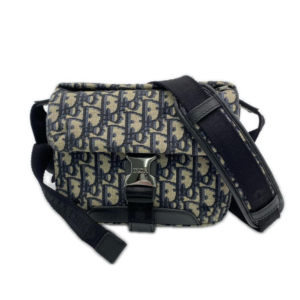 Christian Dior Beige Navy Canvas Messenger Bag Shoulder Bag (Pre-Owned)