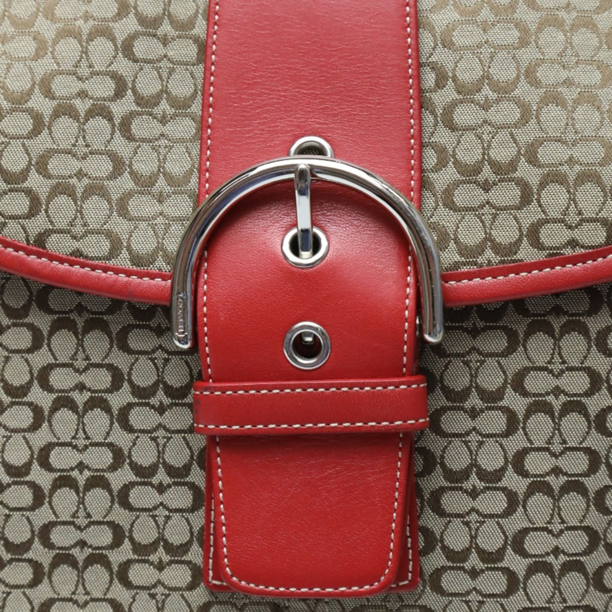 Coach Brown Red Color Canvas Shoulder Bag (Pre-Owned)