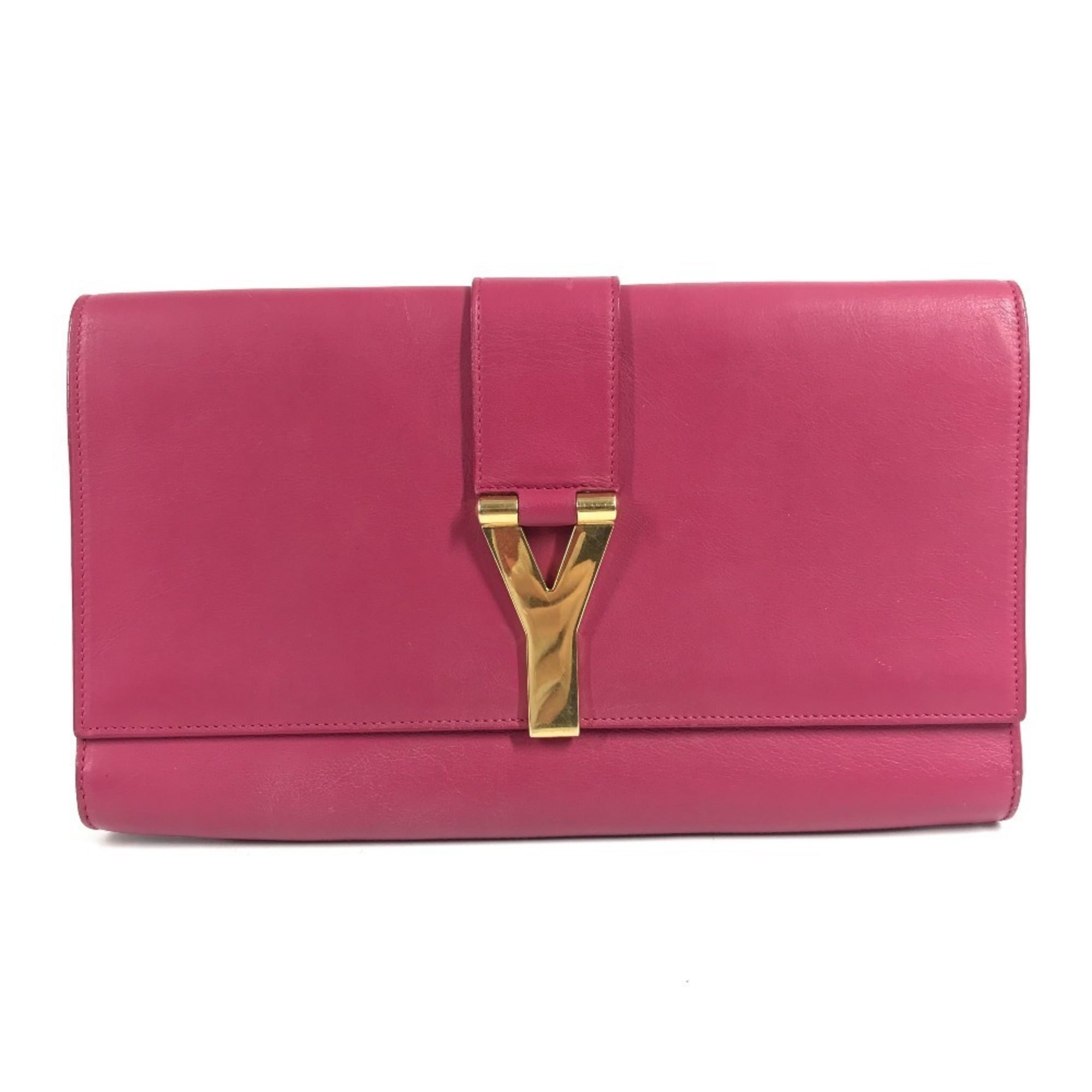 Yves Saint Laurent Pink Leather Clutch Bag Handbag (Pre-Owned)