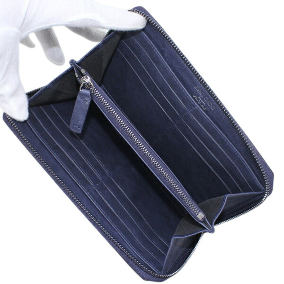 Jimmy Choo Gunmetal Navy Leather Long Wallet (Bi-Fold) (Pre-Owned)