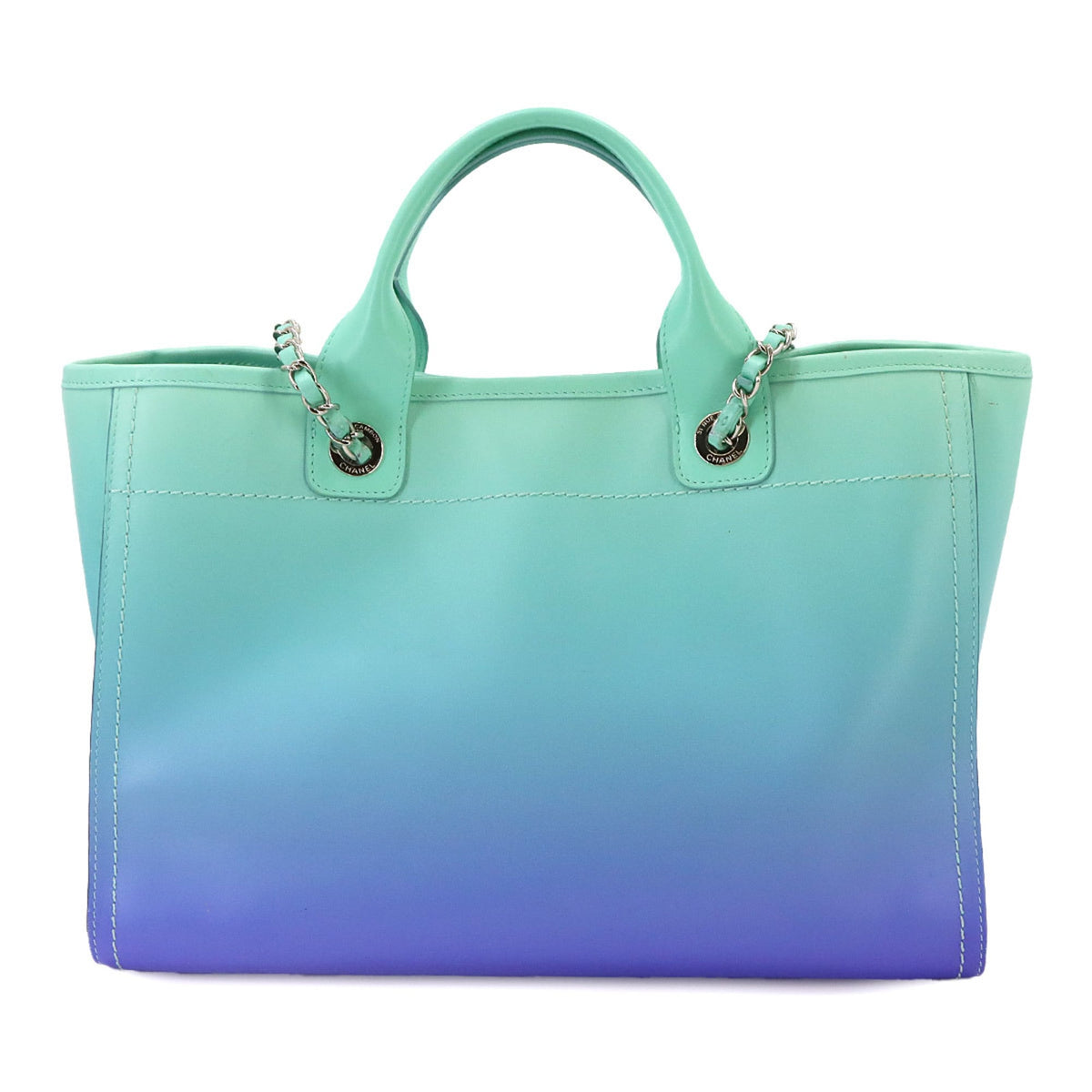 Chanel Deauville Blue Leather Handbag Tote Bag (Pre-Owned)