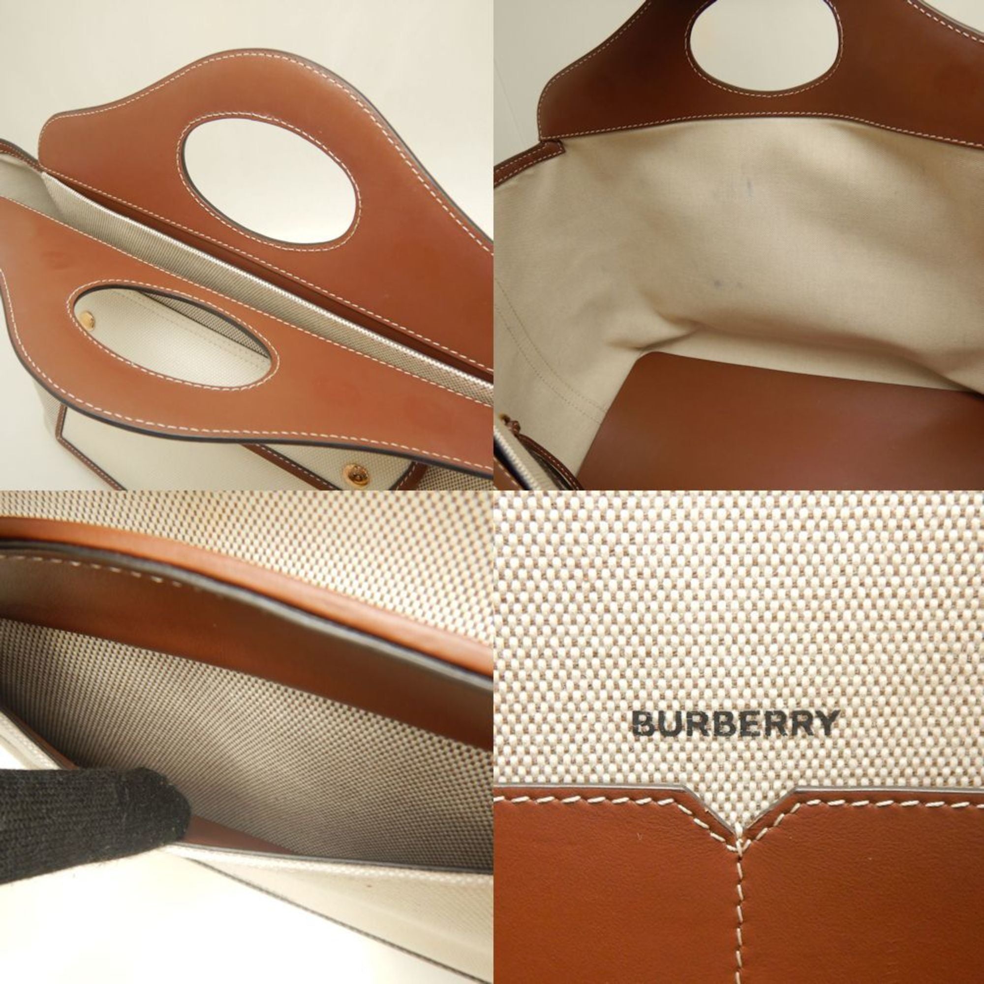 Burberry Gold Canvas Leather Tote Bag (Pre-Owned)