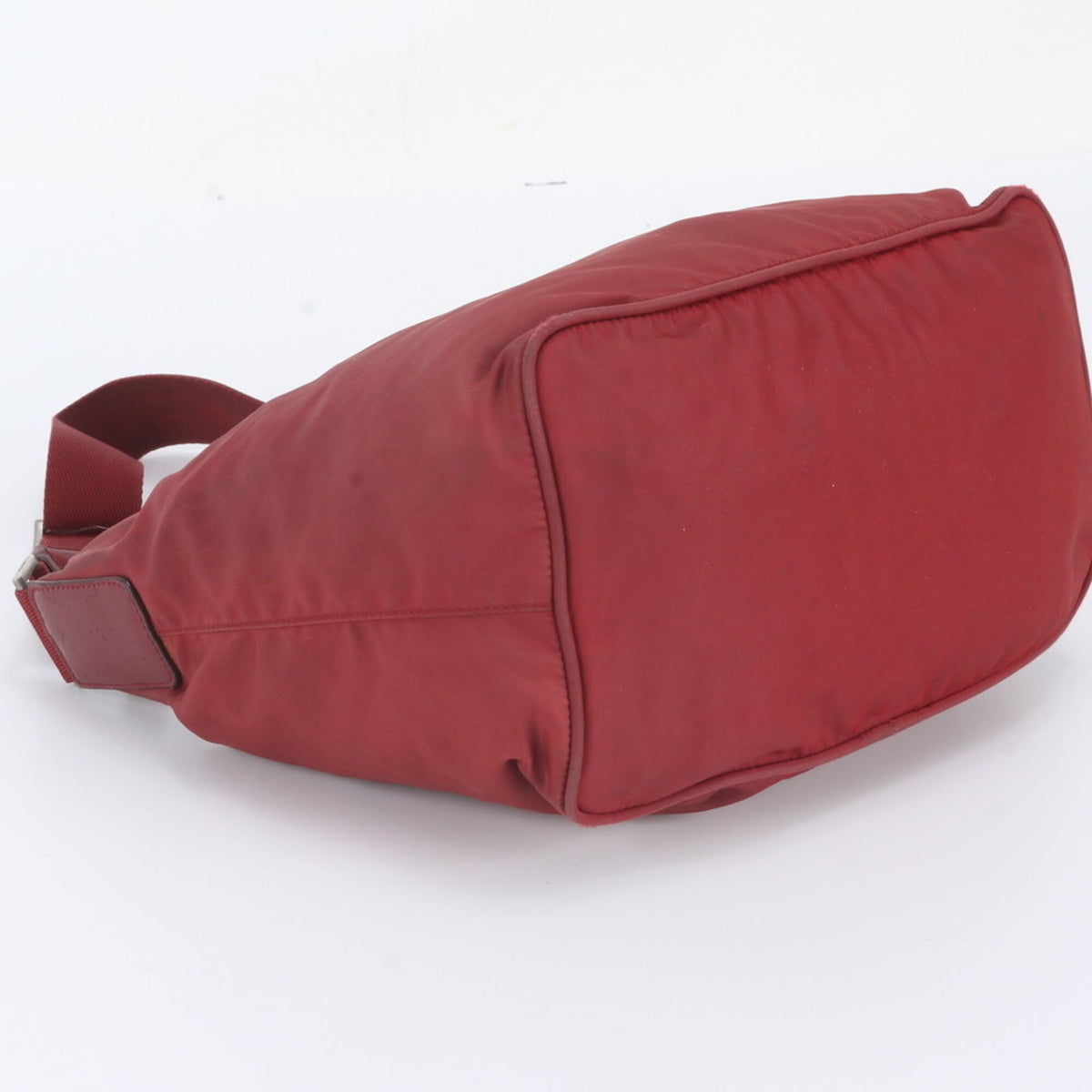 Prada Red Color Leather Nylon Shoulder Bag Tote Bag (Pre-Owned)