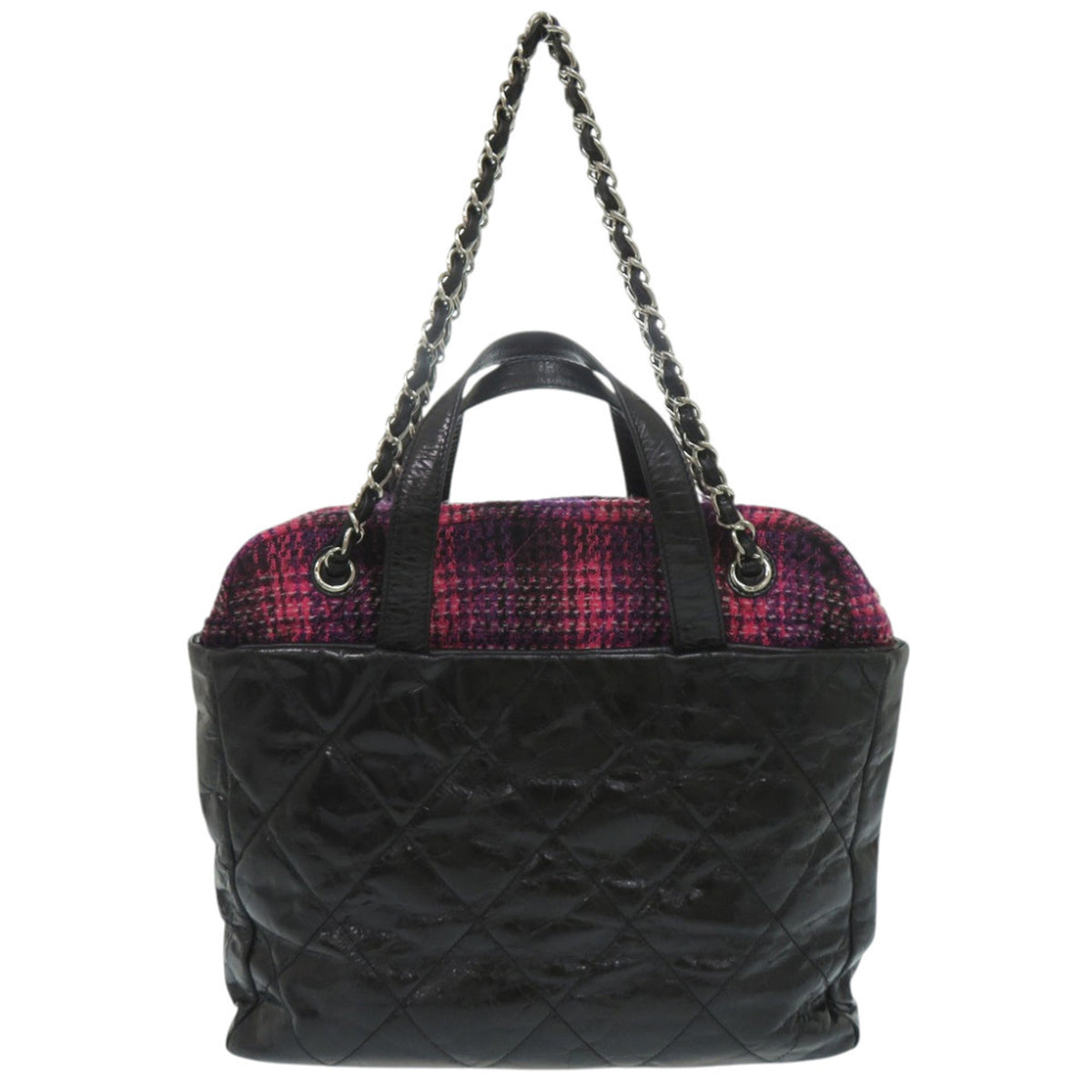 Chanel Black Pink Leather Tweed Handbag (Pre-Owned)