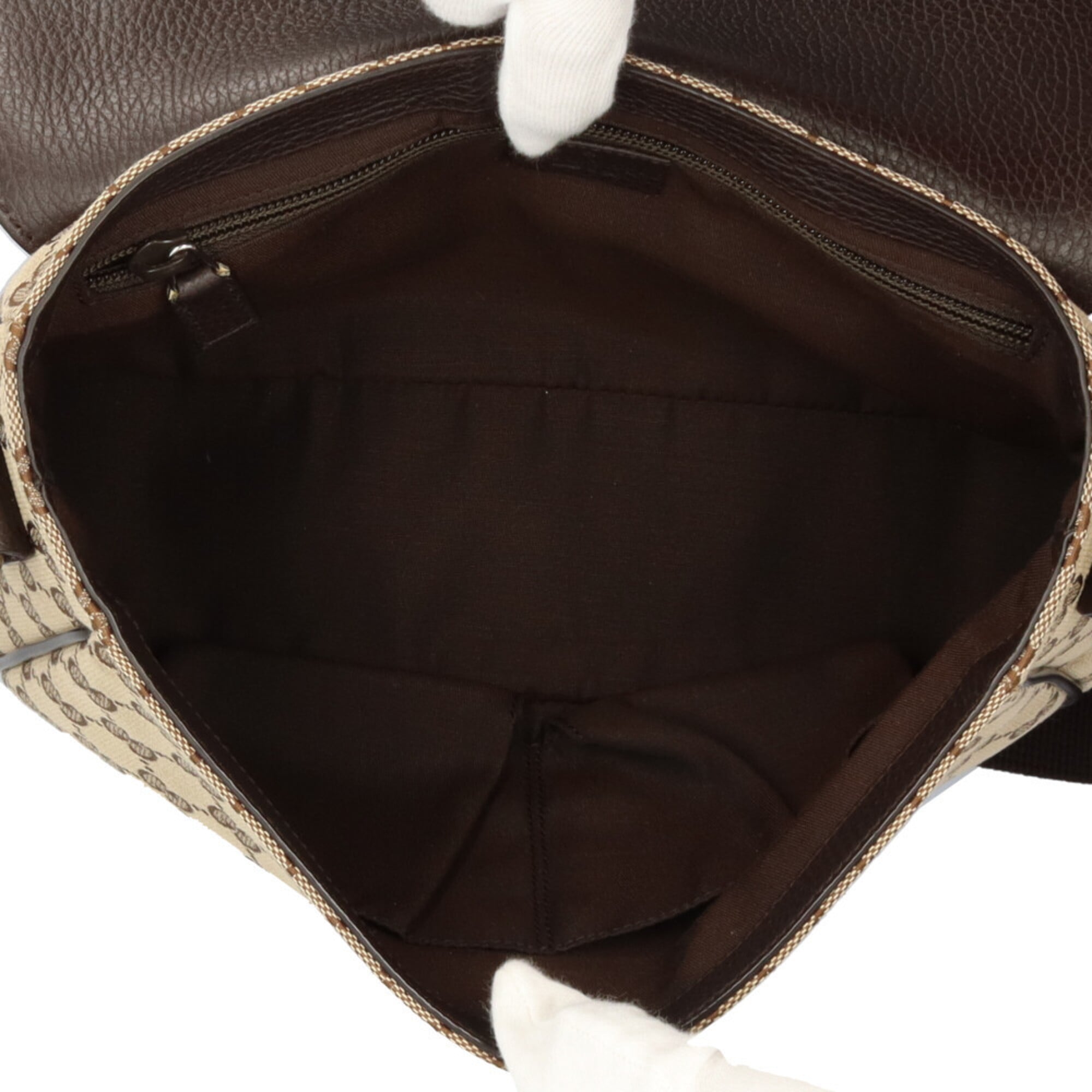 Gucci Beige Dark Brown Gg Canvas Leather Messenger Bag Shoulder Bag (Pre-Owned)