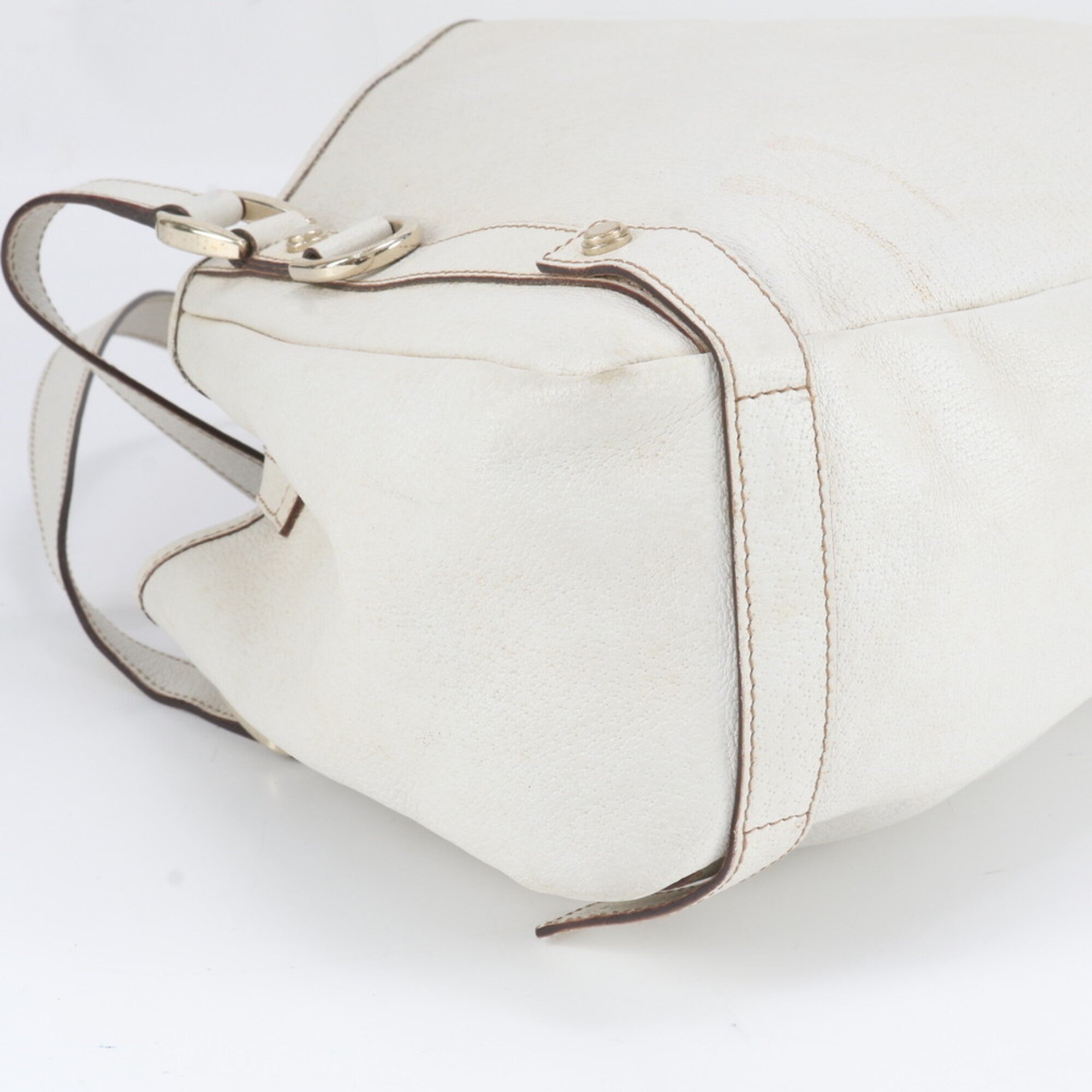 Gucci White Leather Handbag Shoulder Bag Tote Bag (Pre-Owned)