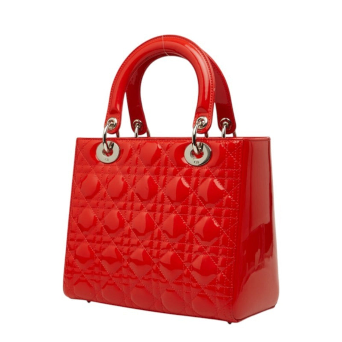 Christian Dior Lady Dior Red Color Patent Leather Handbag Shoulder Bag (Pre-Owned)