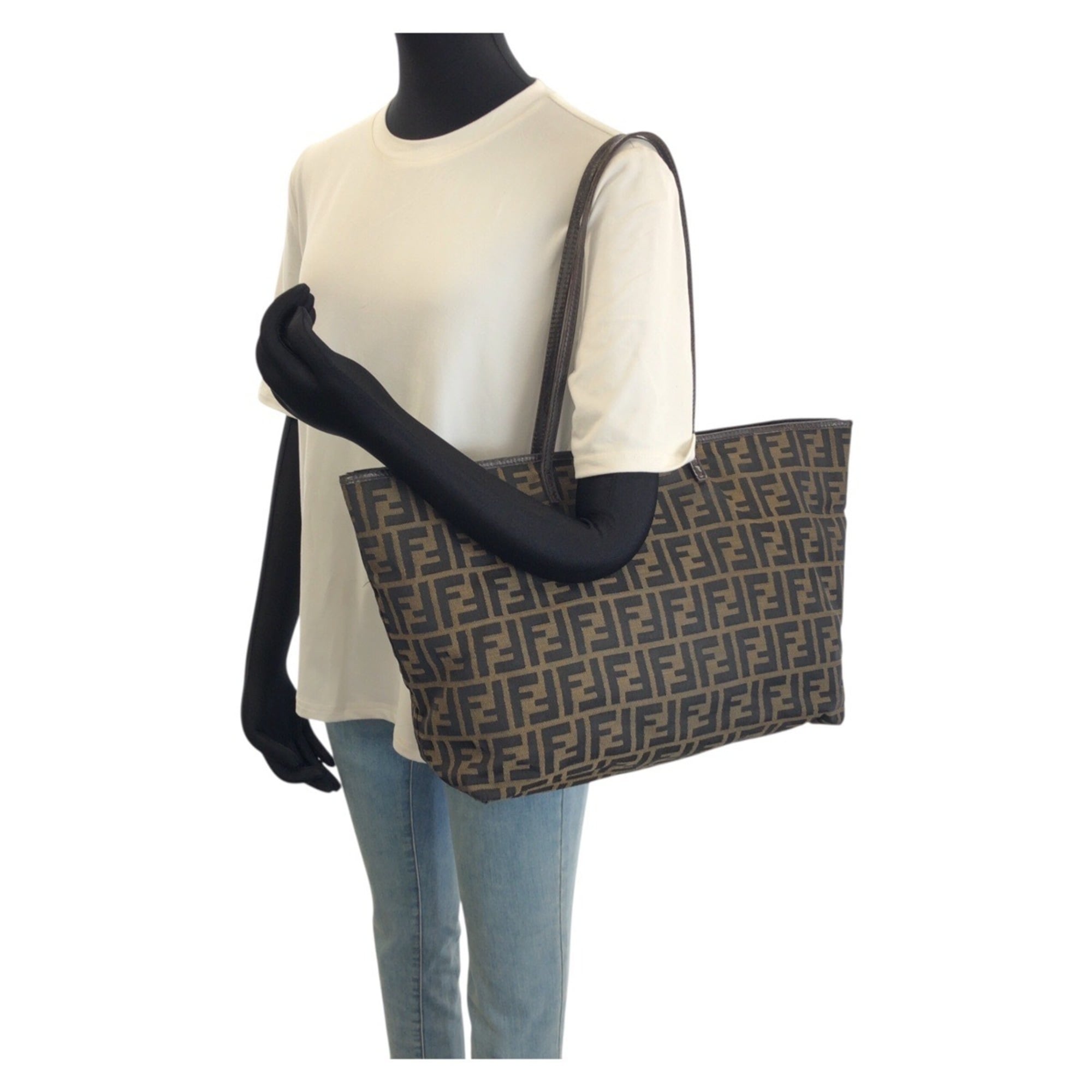 Fendi Brown Dark Brown Canvas Leather Shoulder Bag Tote Bag (Pre-Owned)