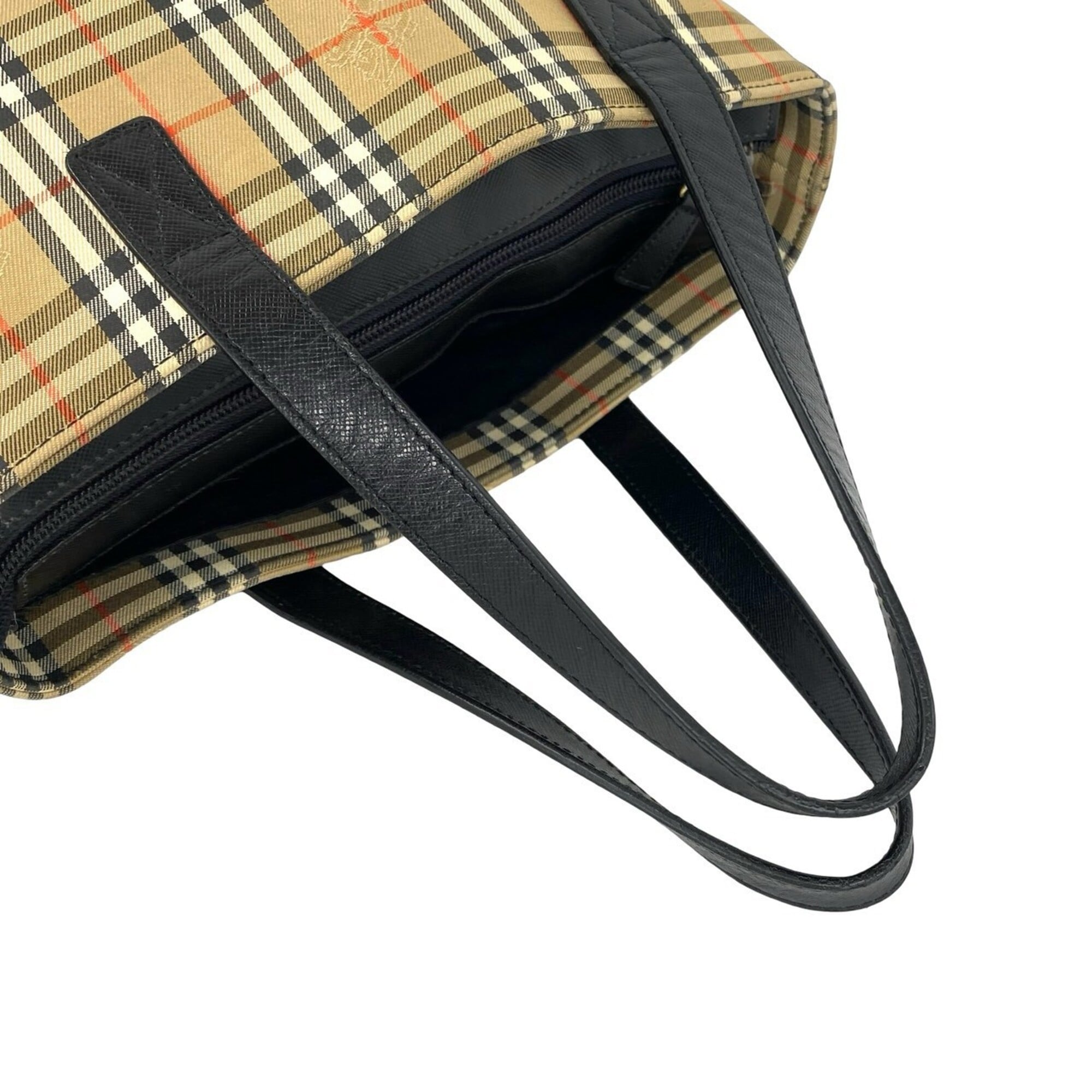 Burberry Beige Black Canvas Leather Handbag (Pre-Owned)