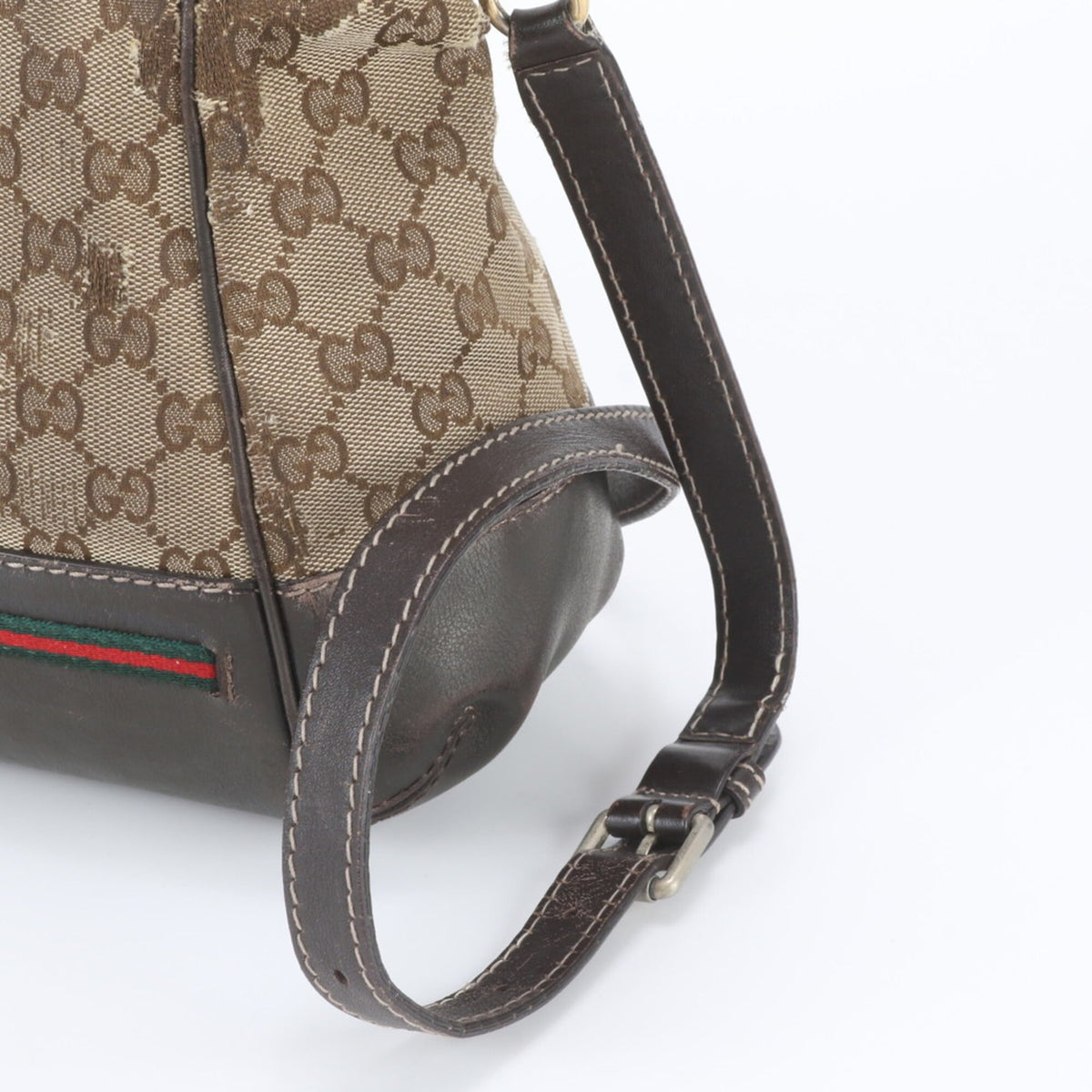 Gucci Beige Brown Leather Canvas Handbag Shoulder Bag Tote Bag (Pre-Owned)