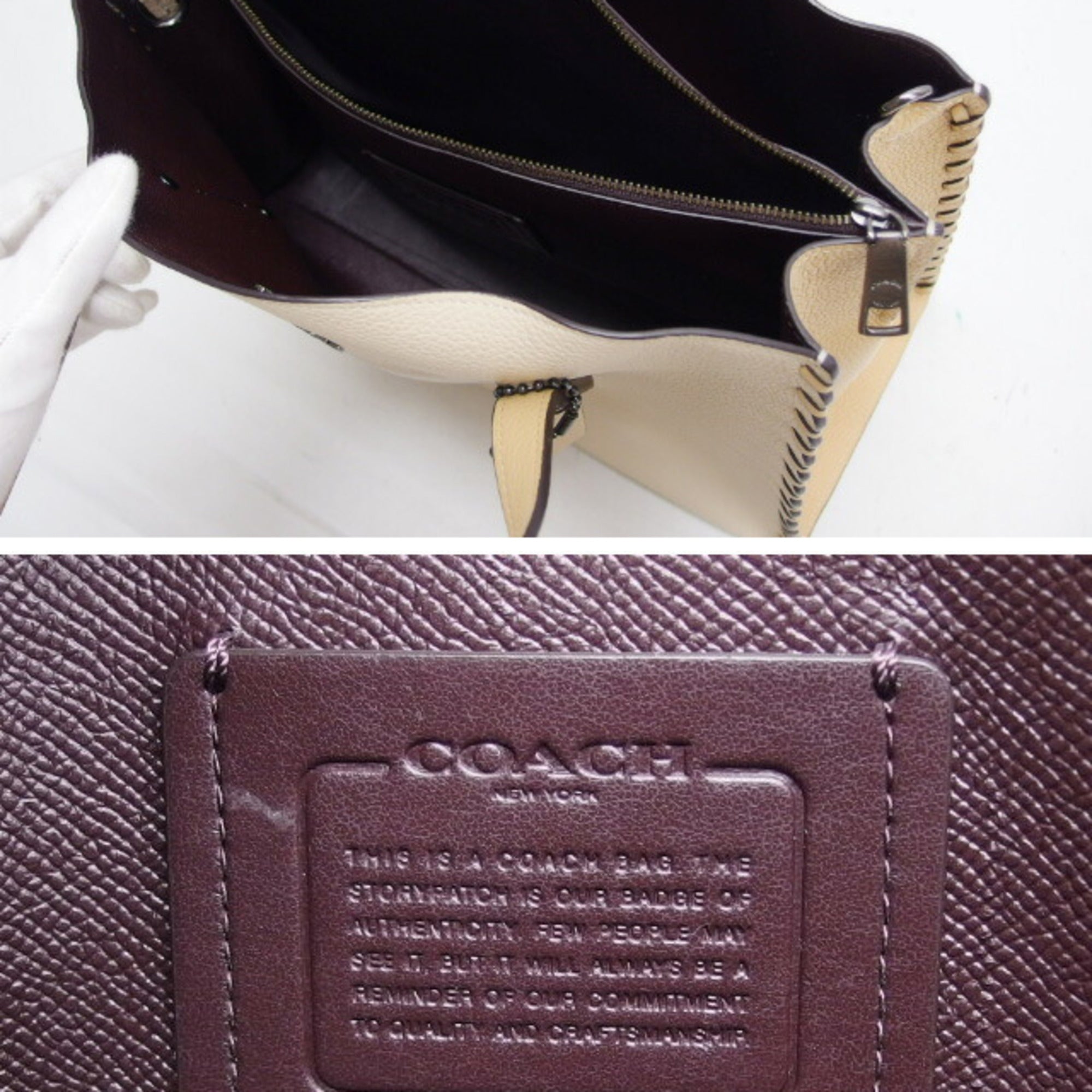 Coach Beige Leather Handbag Shoulder Bag Tote Bag (Pre-Owned)