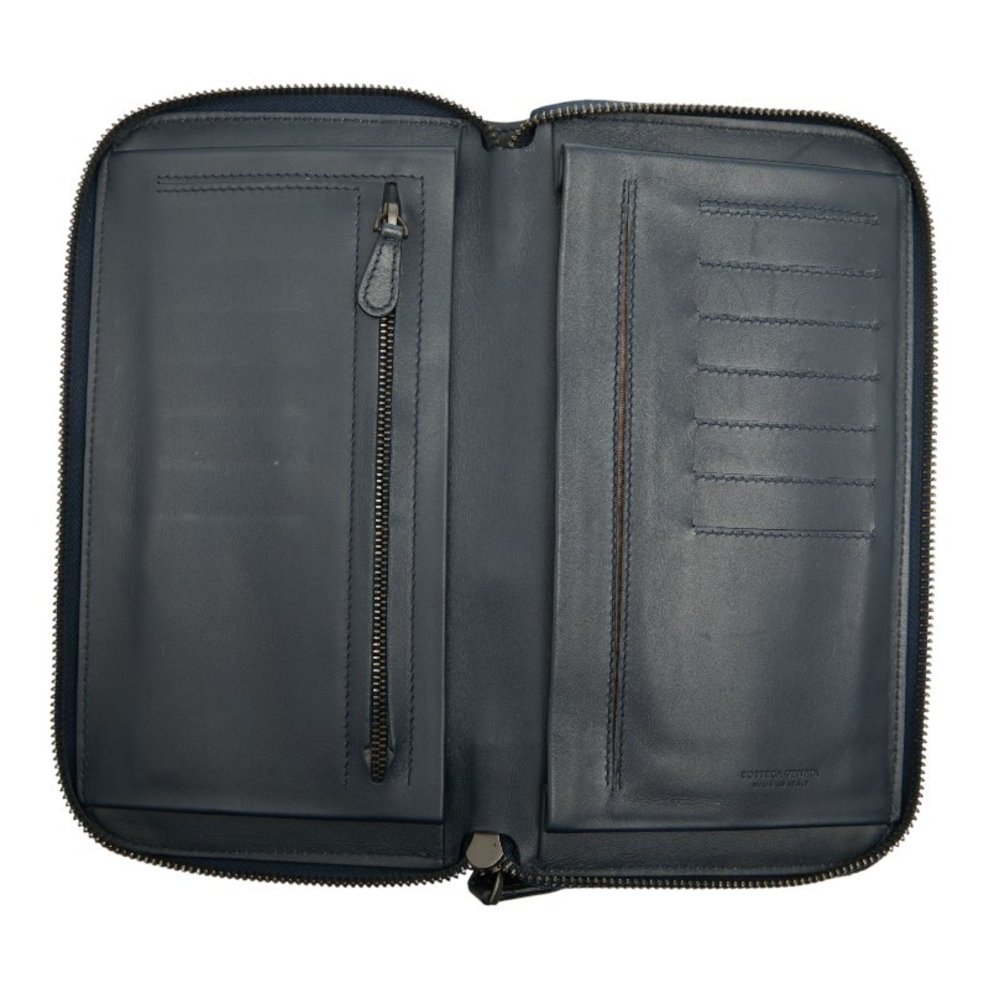 Bottega Veneta Intrecciato Navy Leather Long Wallet (Bi-Fold) (Pre-Owned)