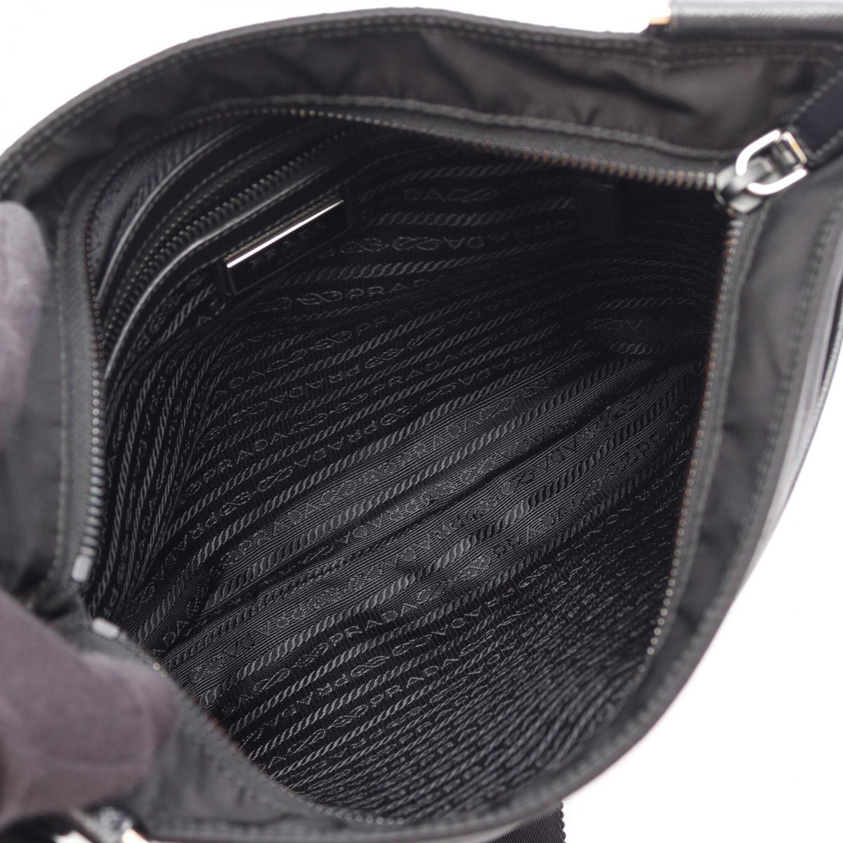 Prada Black Nylon Leather Handbag Shoulder Bag (Pre-Owned)