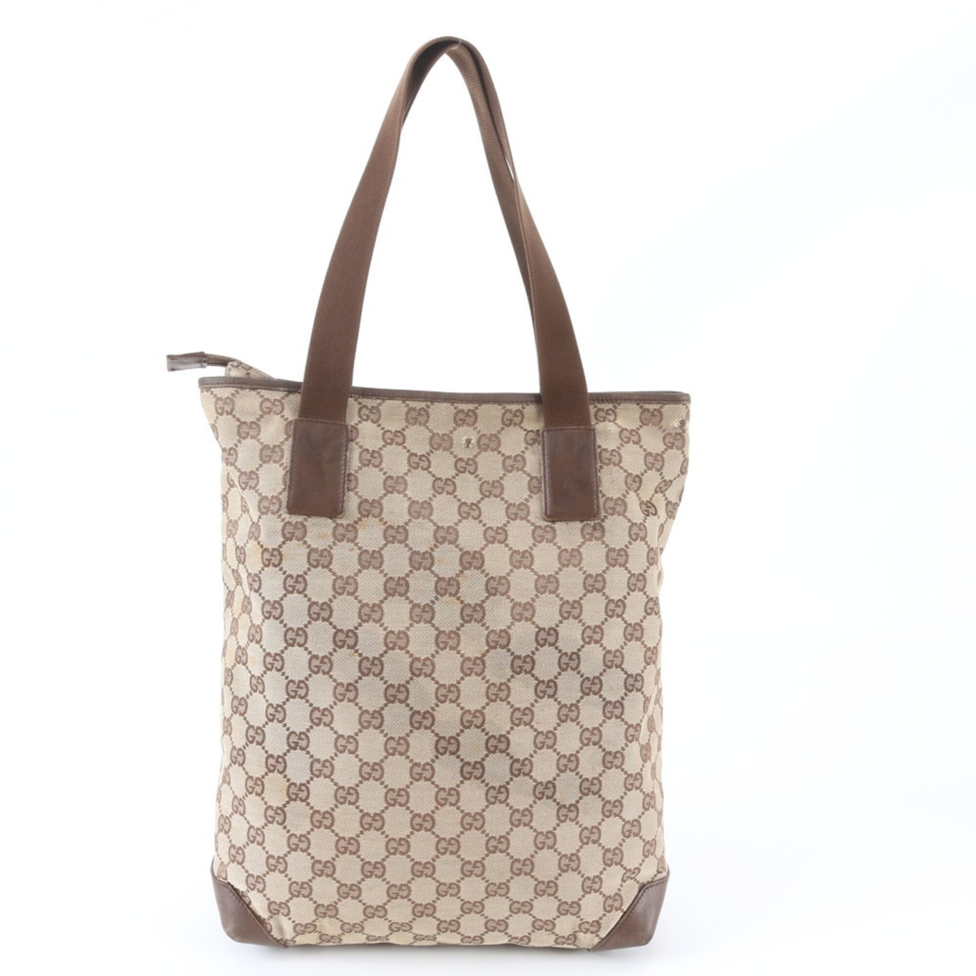 Gucci Beige Brown Leather Canvas Shoulder Bag Tote Bag (Pre-Owned)