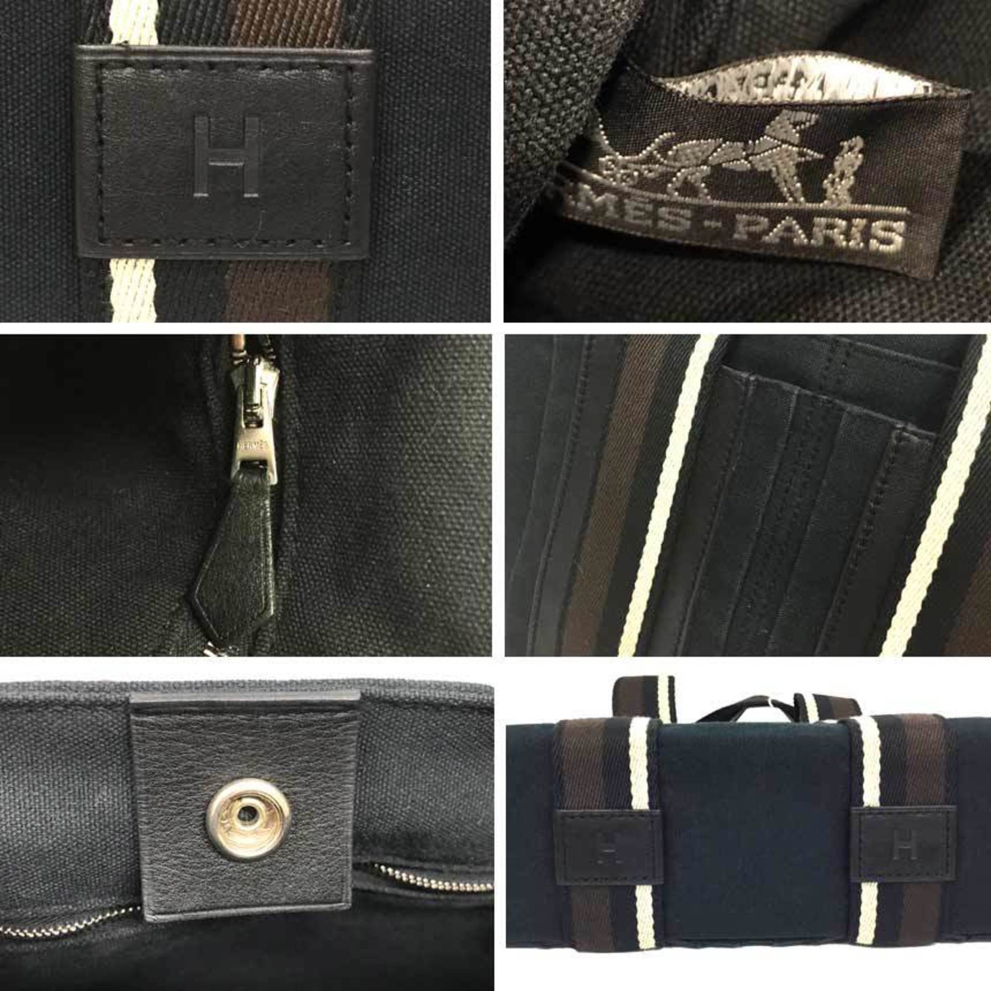 Hermes Black Canvas Leather Tote Bag (Pre-Owned)