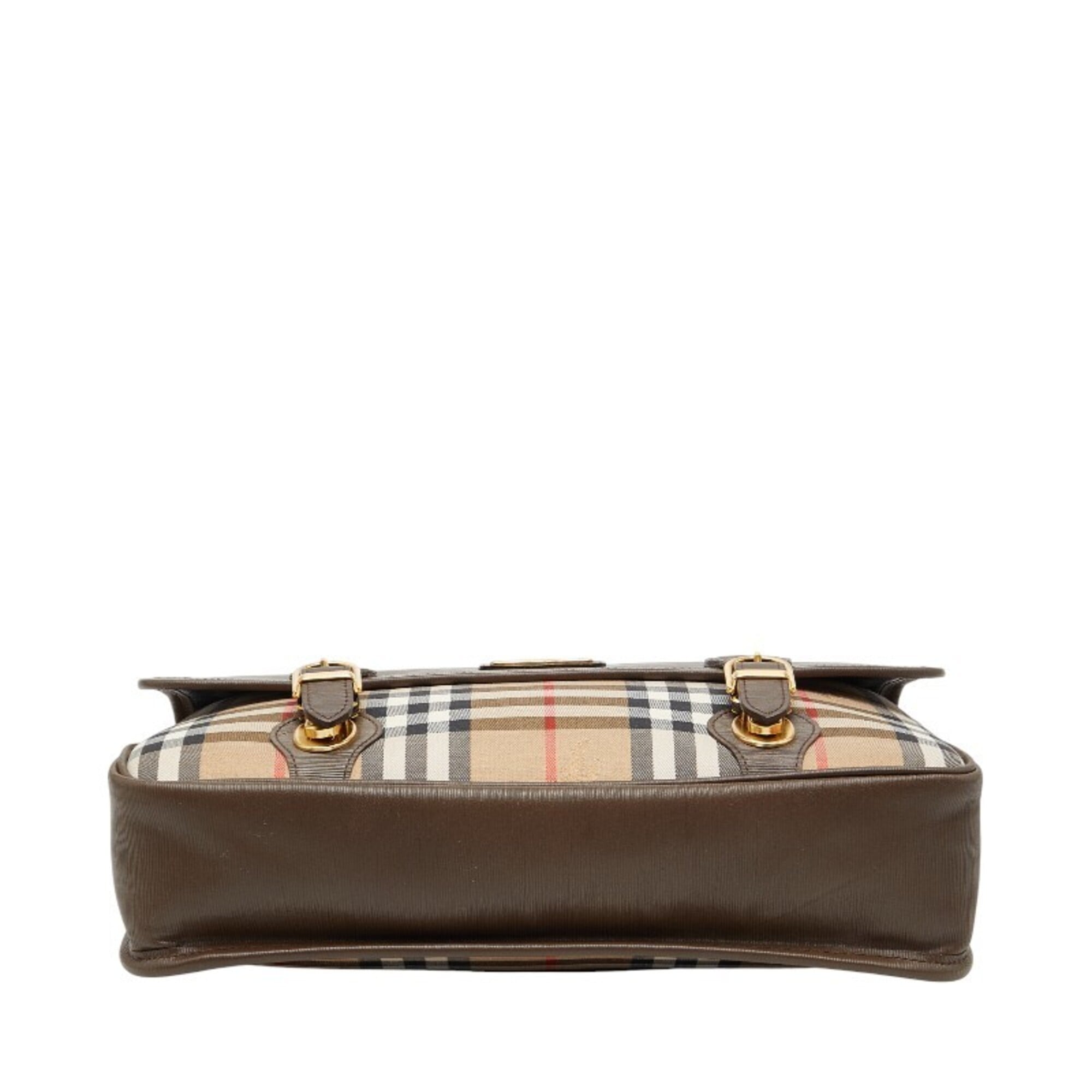 Burberry Beige Brown Canvas Leather Shoulder Bag (Pre-Owned)