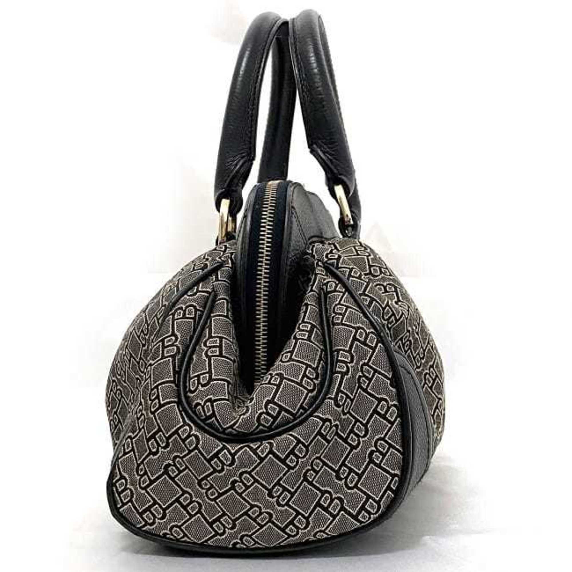 Bally Black Brown Gray Canvas Leather Boston Bag Handbag (Pre-Owned)