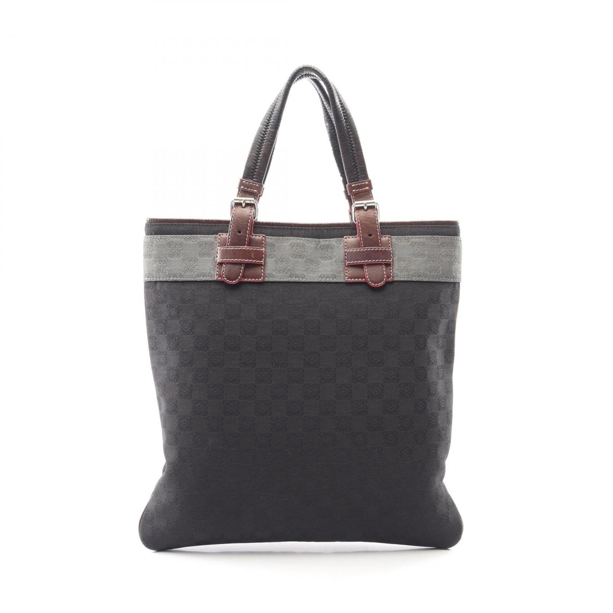 Loewe Black Brown Canvas Leather Handbag Tote Bag (Pre-Owned)
