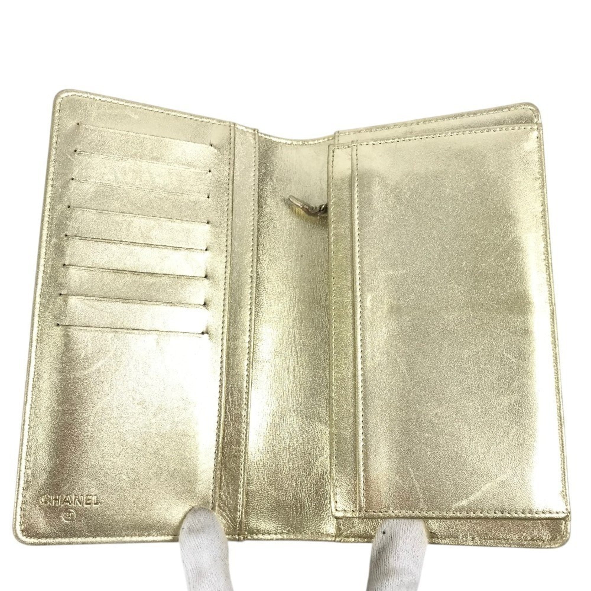 Chanel Gold Leather Long Wallet (Bi-Fold) (Pre-Owned)