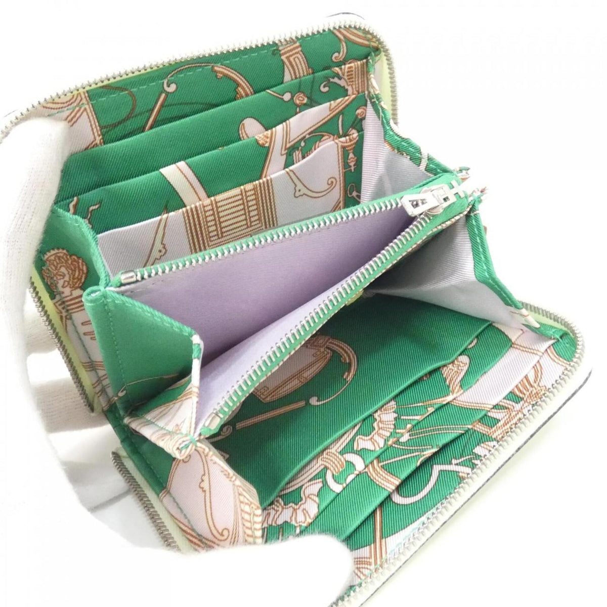 Hermes Vert Epsom Leather Silk Coin Purse/Coin Case (Pre-Owned)