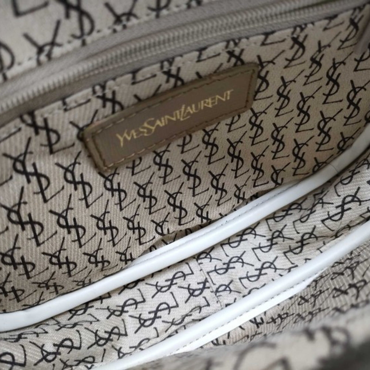 Yves Saint Laurent Beige Gray Gray Beige Pvc Leather Handbag Shoulder Bag Tote Bag (Pre-Owned)