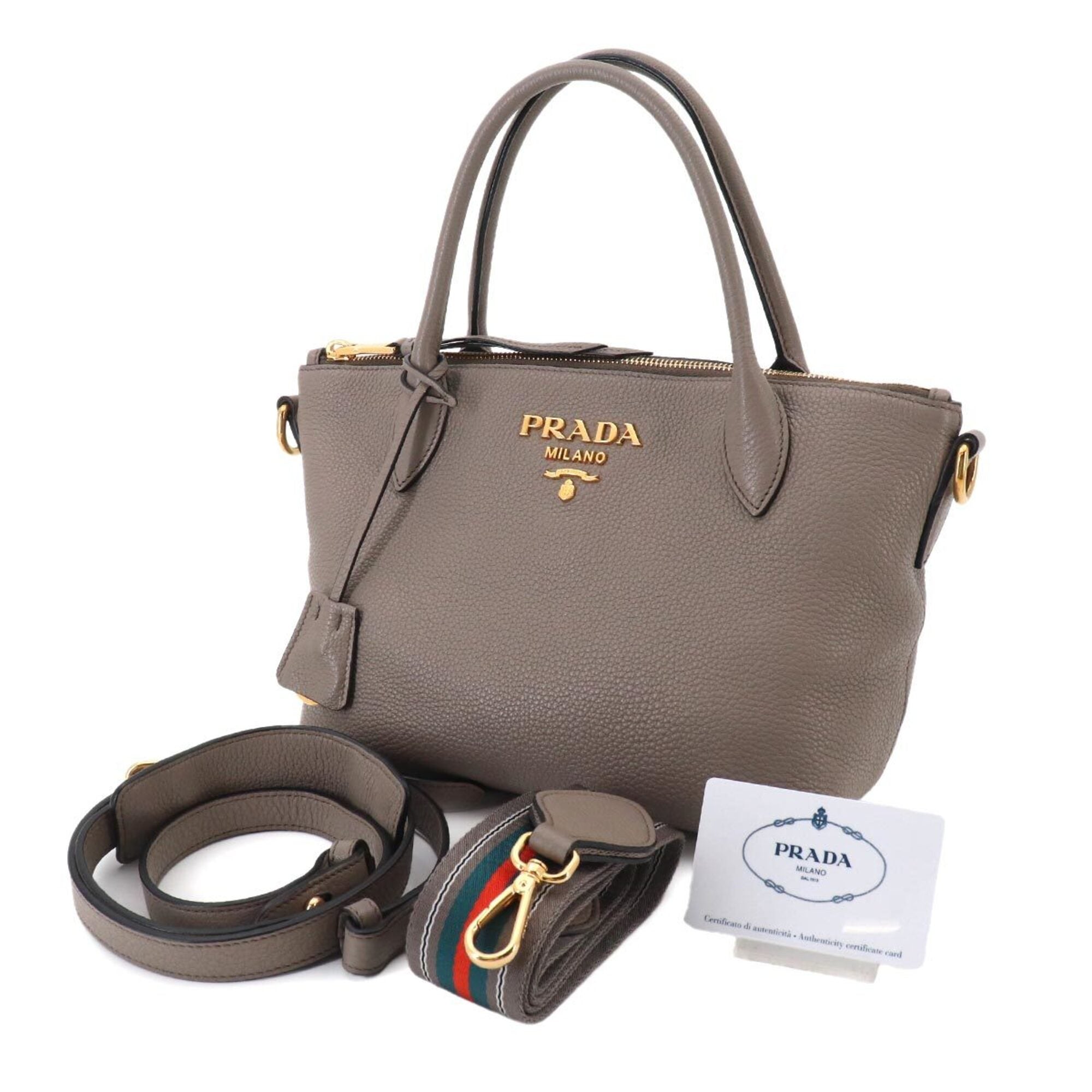 Prada Gray Leather Handbag Shoulder Bag (Pre-Owned)