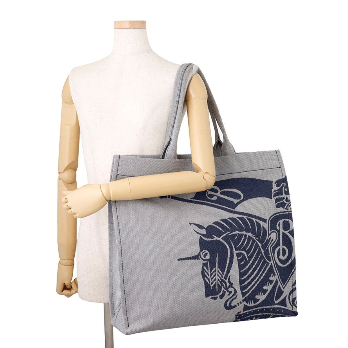 Burberry Gray Navy Canvas Handbag Tote Bag (Pre-Owned)