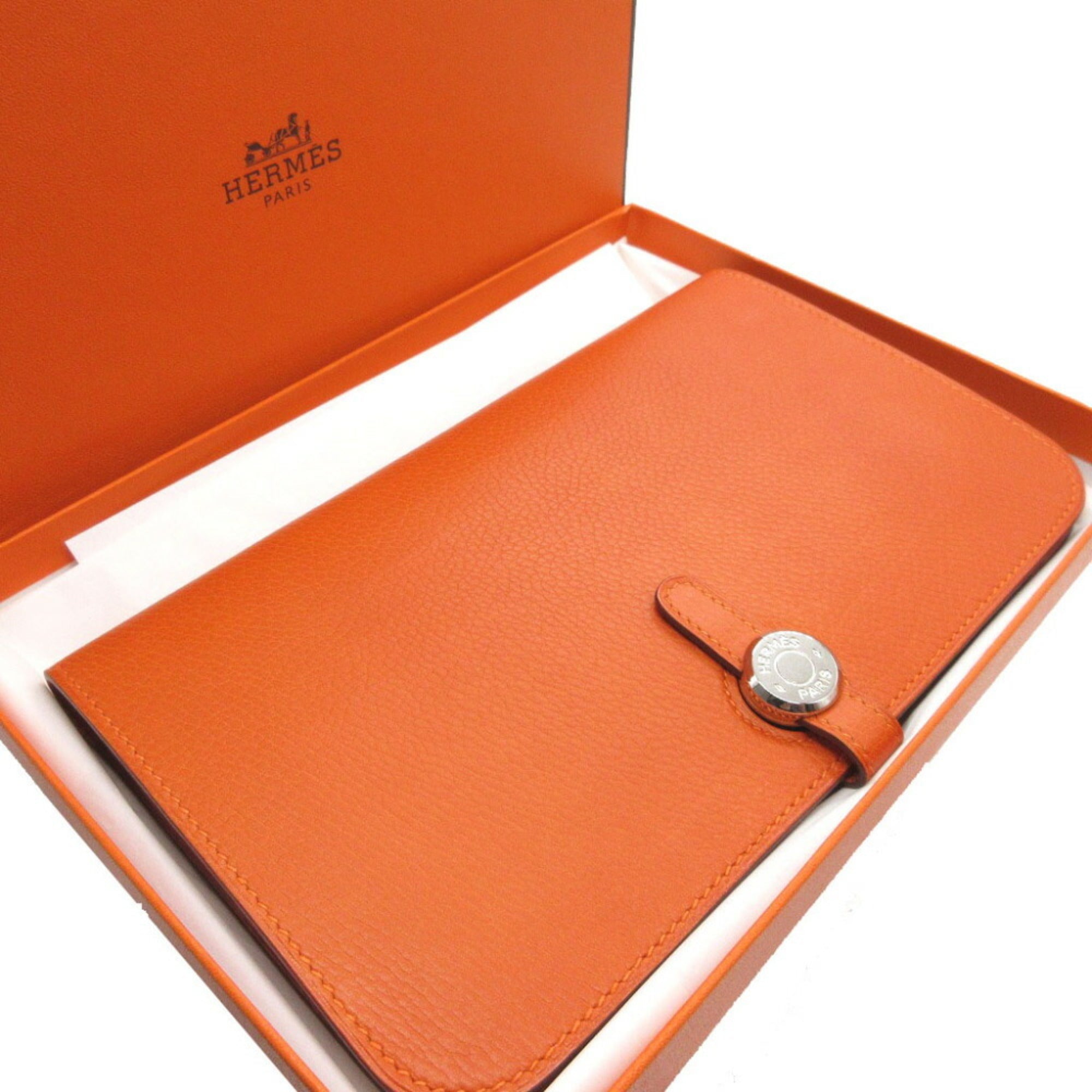 Hermes Orange Togo Leather Long Wallet (Bi-Fold) (Pre-Owned)