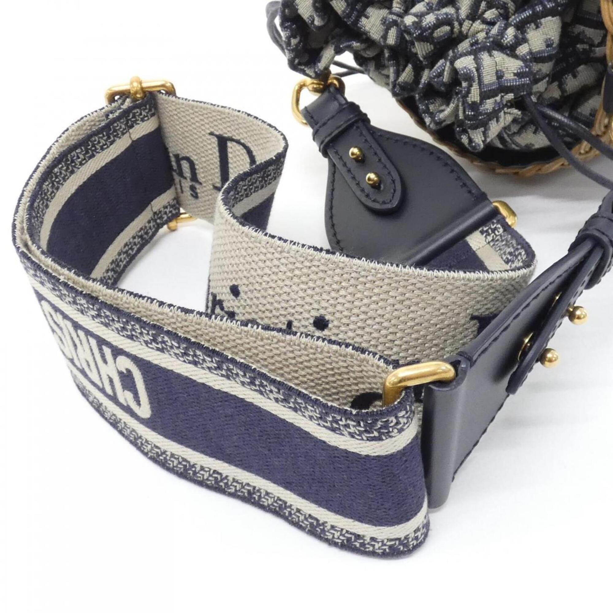 Christian Dior Beige Blue Canvas Shoulder Bag (Pre-Owned)