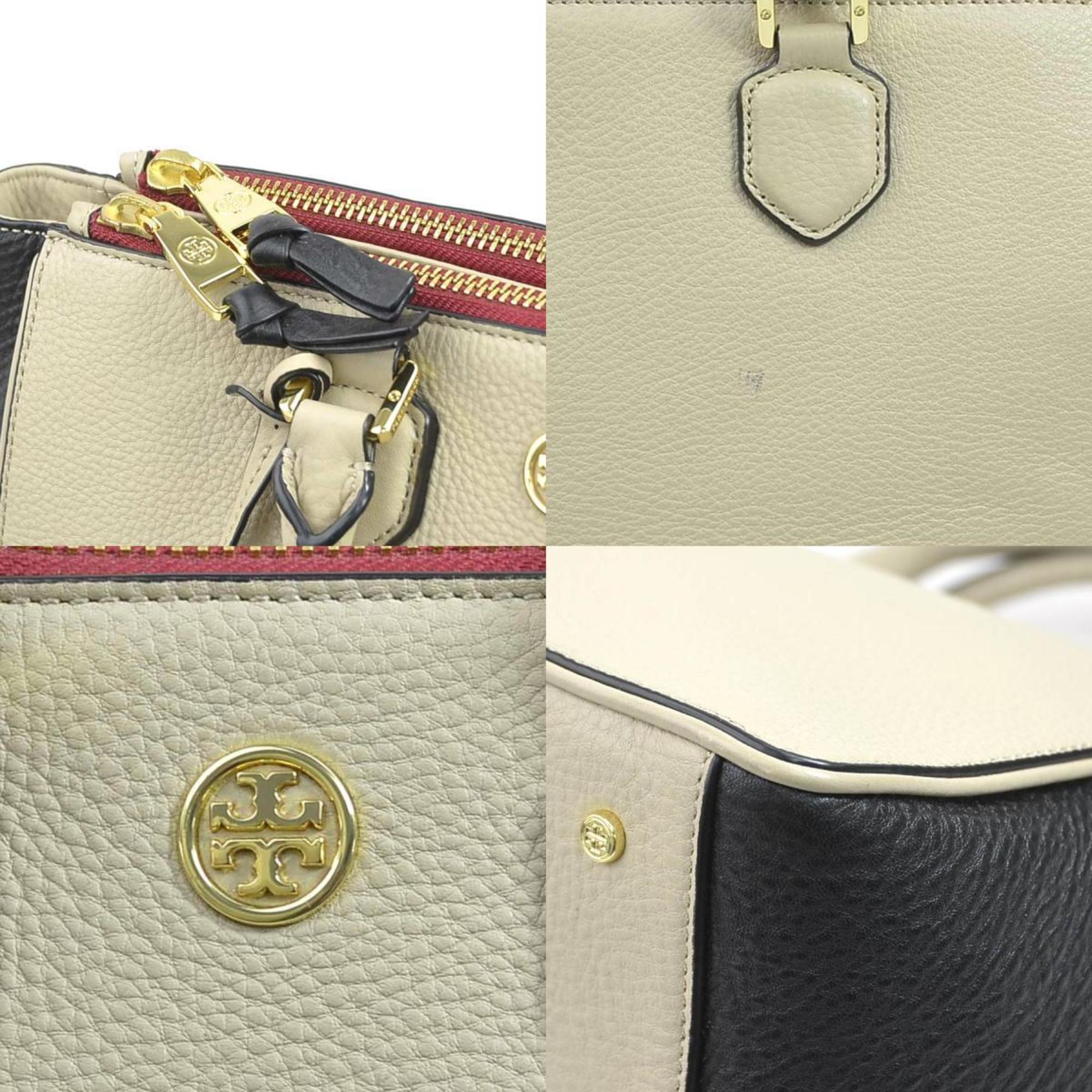 Tory Burch Beige Black Leather Handbag Shoulder Bag (Pre-Owned)