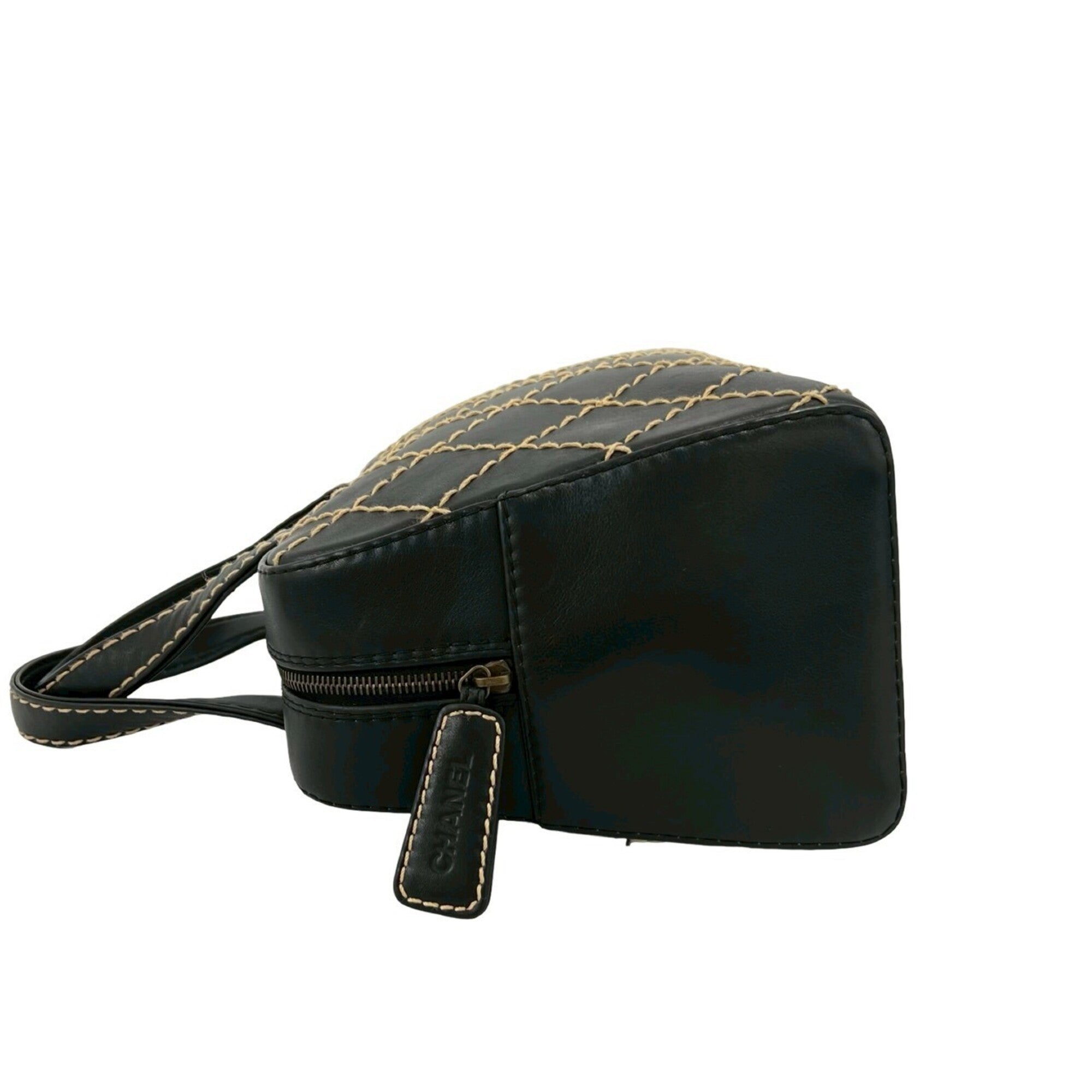 Chanel Black Leather Boston Bag Handbag (Pre-Owned)