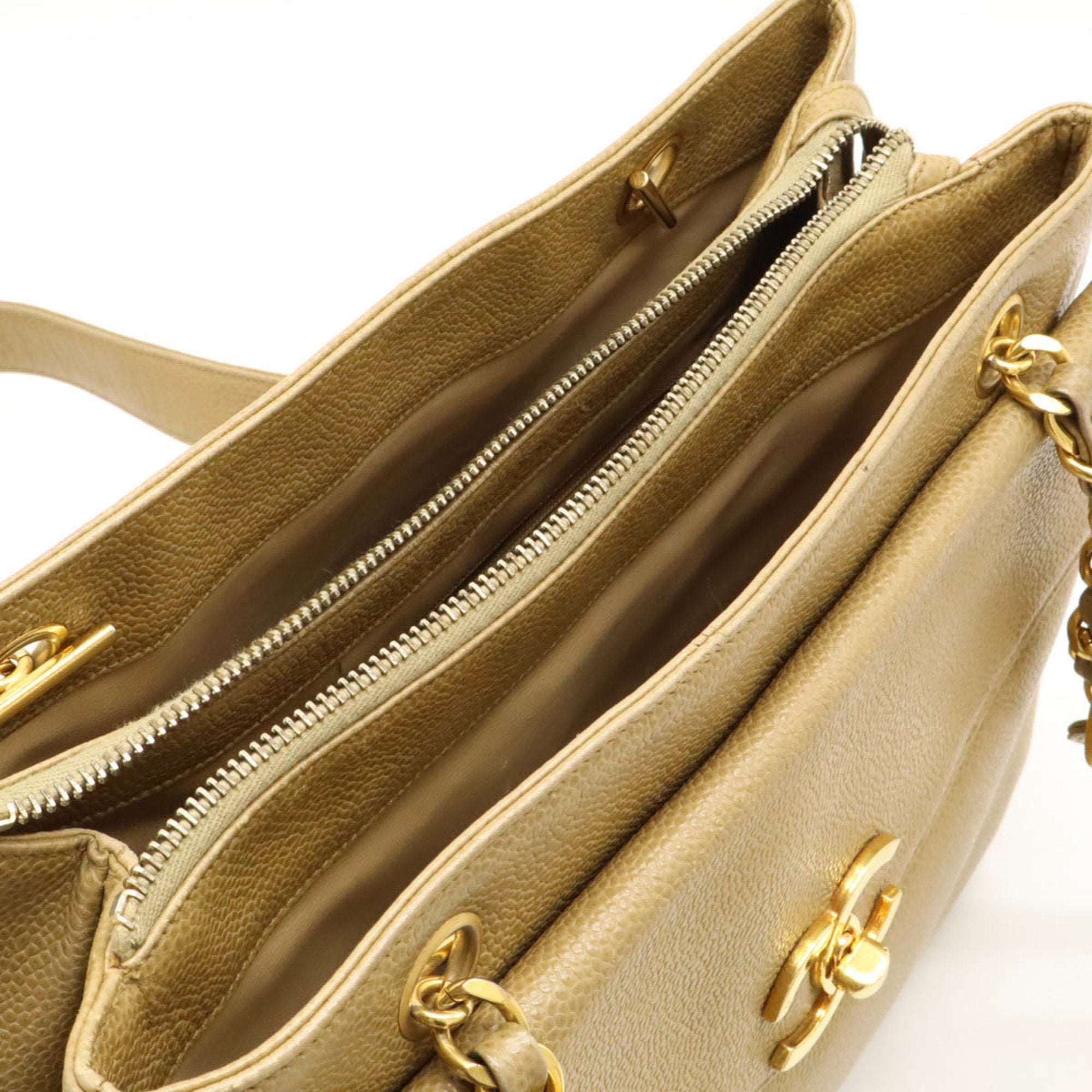 Chanel Beige Khaki Caviar Leather Shoulder Bag Tote Bag (Pre-Owned)