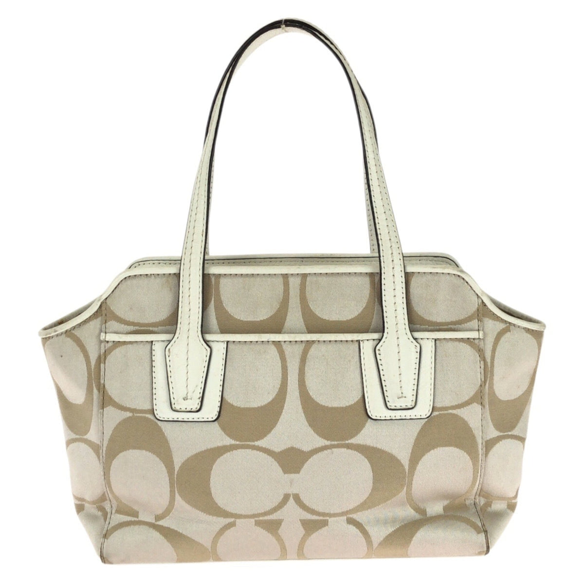Coach Beige White Canvas Leather Shoulder Bag Tote Bag (Pre-Owned)