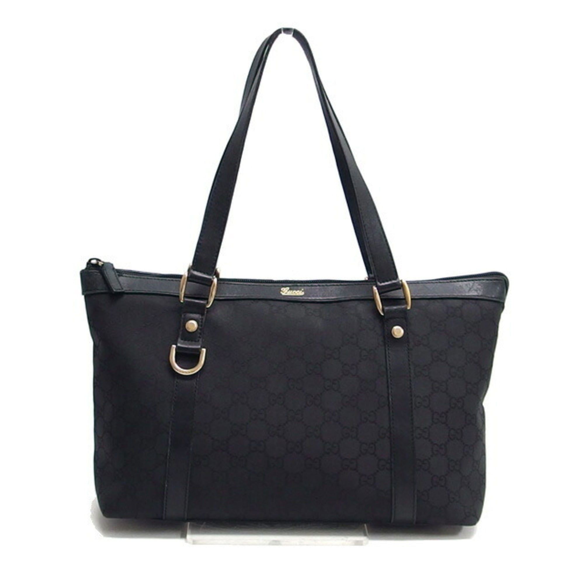 Gucci Abbey Black Canvas Leather Shoulder Bag Tote Bag (Pre-Owned)