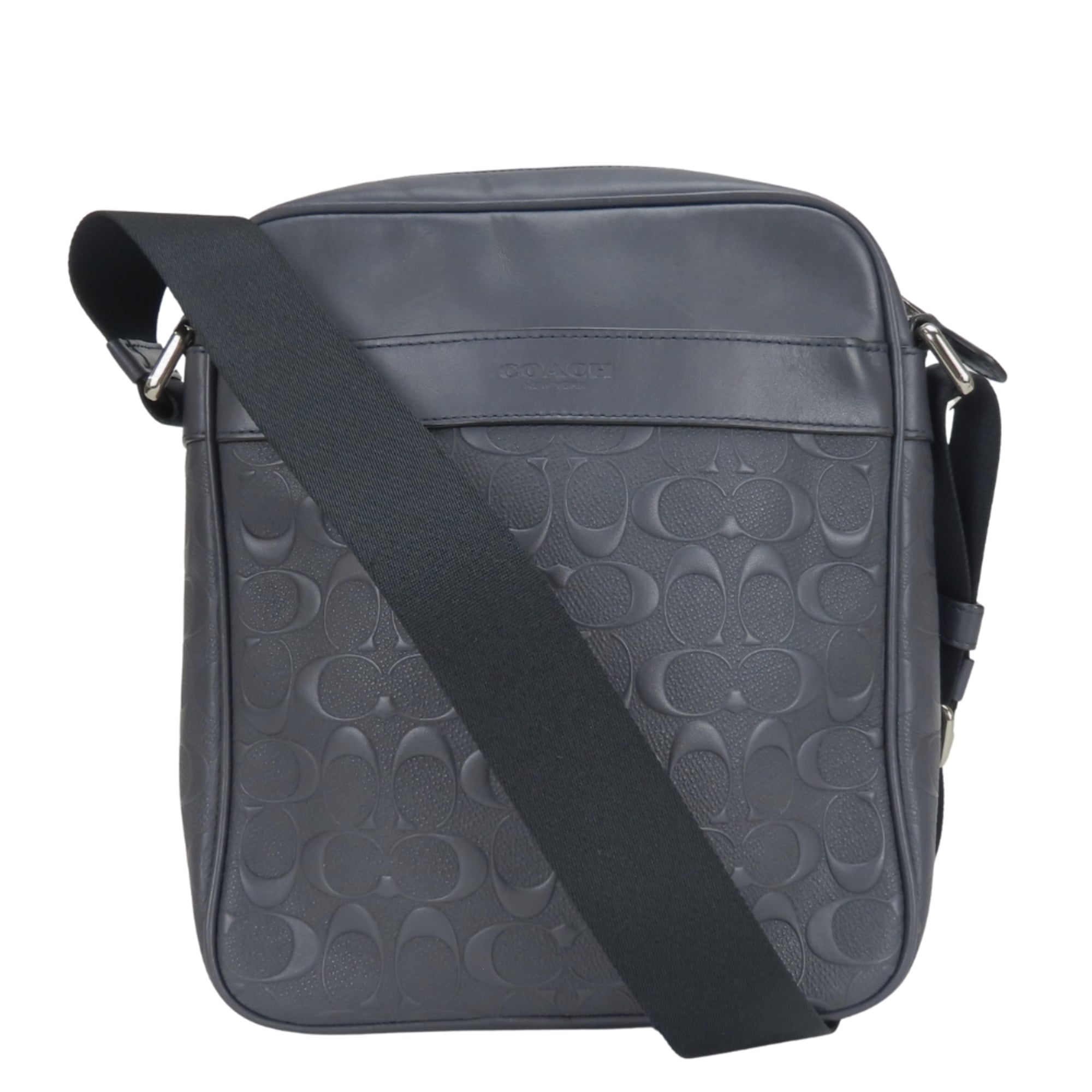 Coach Signature Black Gray Navy Leather Shoulder Bag (Pre-Owned)