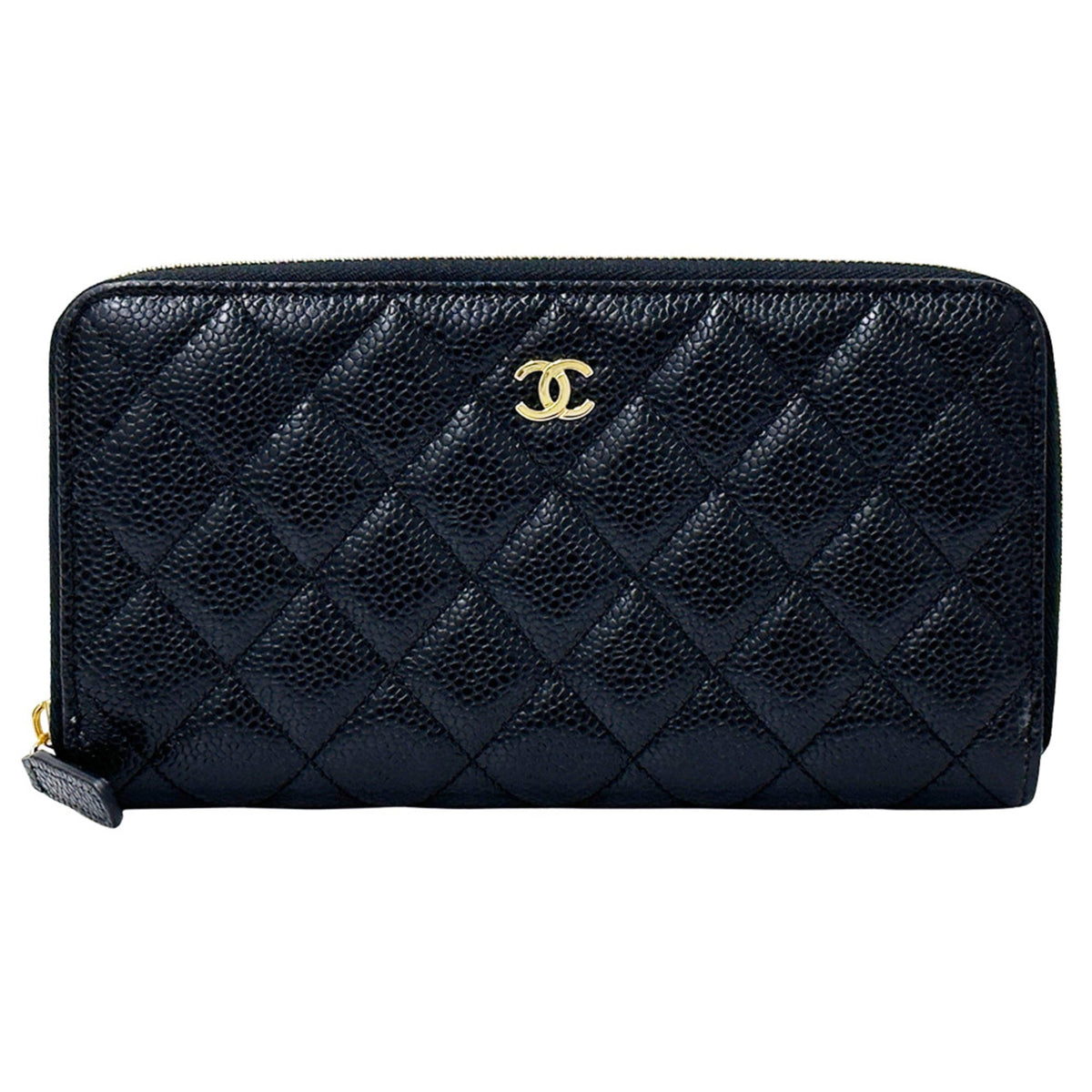Chanel Black Grained Calfskin Long Wallet (Bi-Fold) (Pre-Owned)