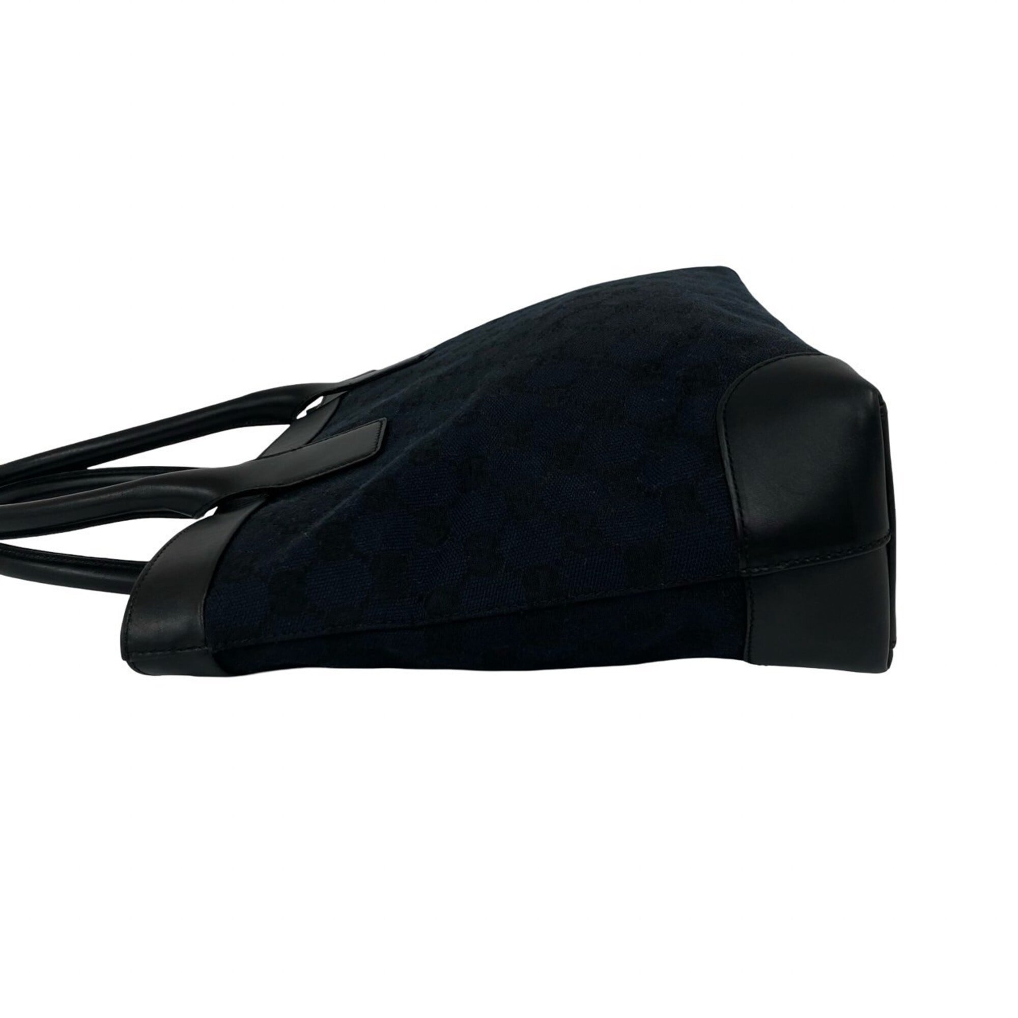 Gucci Black Navy Canvas Leather Handbag Tote Bag (Pre-Owned)