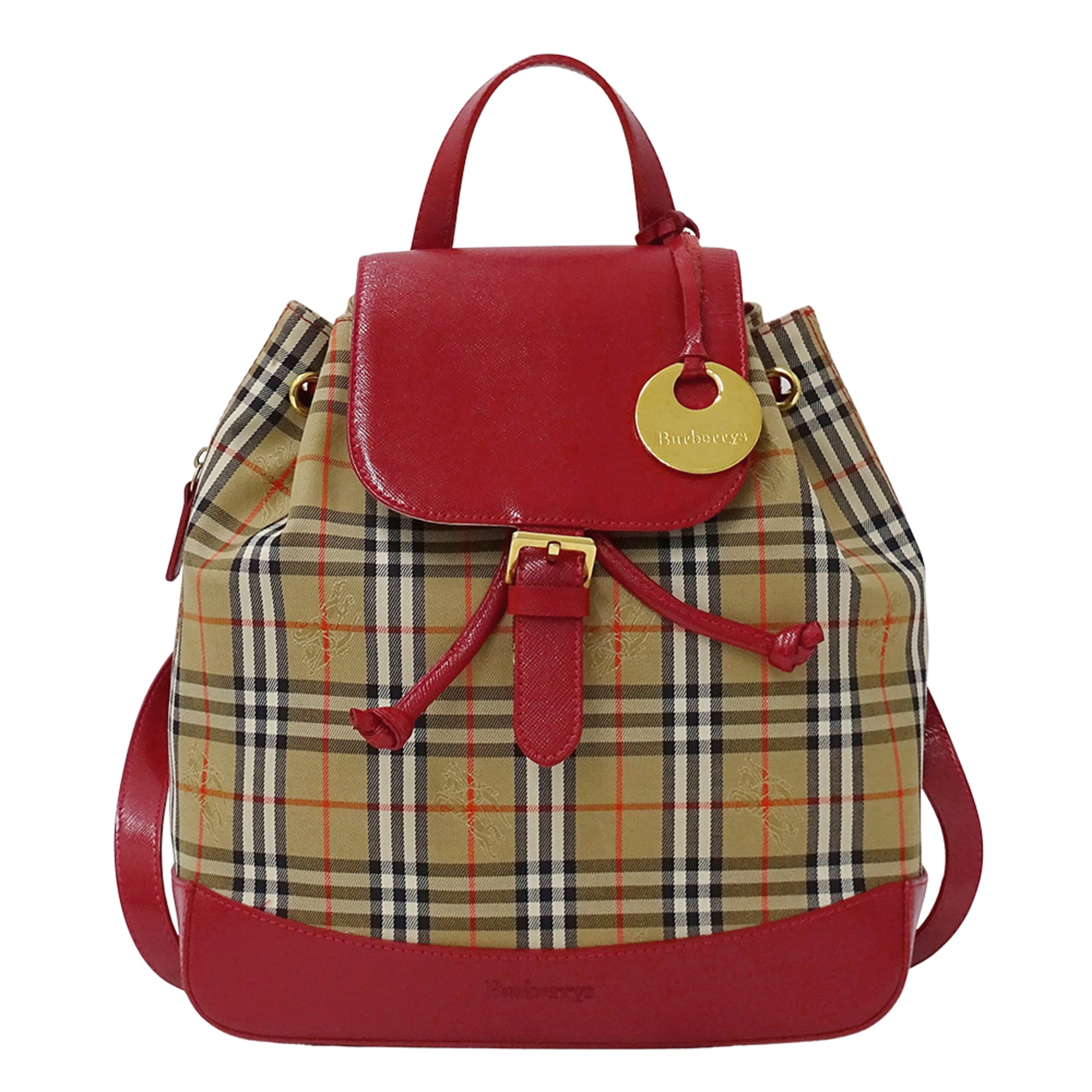 Burberry Beige Red Color Canvas Handbag (Pre-Owned)