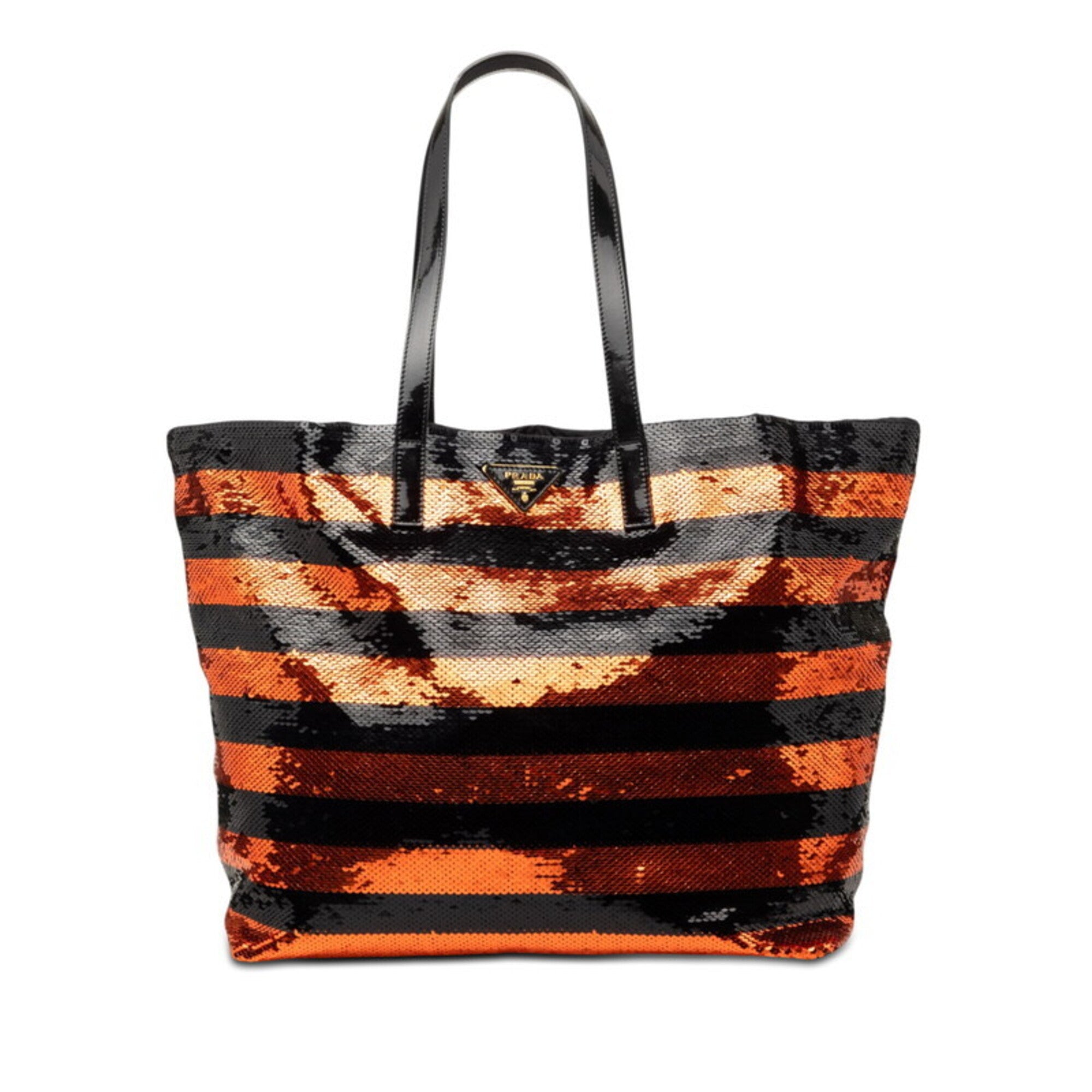 Prada Black Orange Spangles Leather Tote Bag (Pre-Owned)