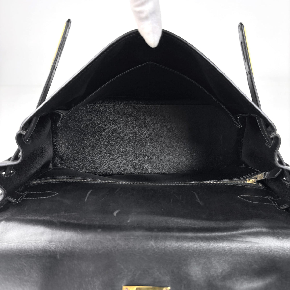 Hermes Kelly Black Box Calf Leather Handbag (Pre-Owned)