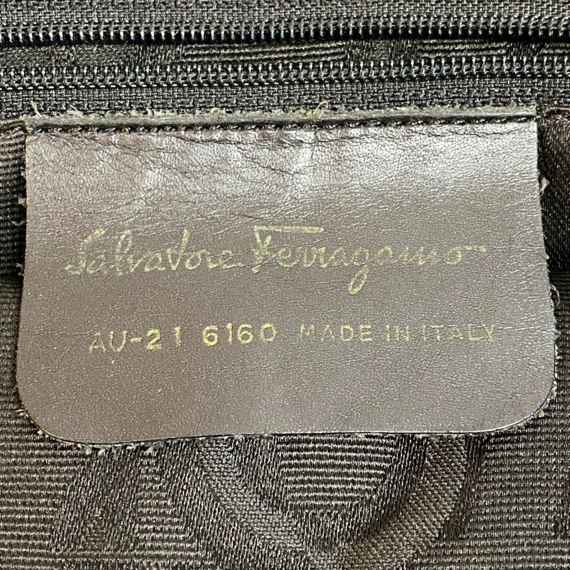 Salvatore Ferragamo Gold Navy Canvas Leather Tote Bag (Pre-Owned)