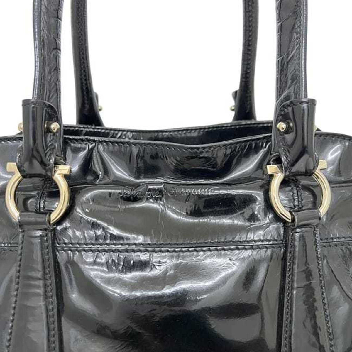 Salvatore Ferragamo Black Patent Leather Tote Bag (Pre-Owned)