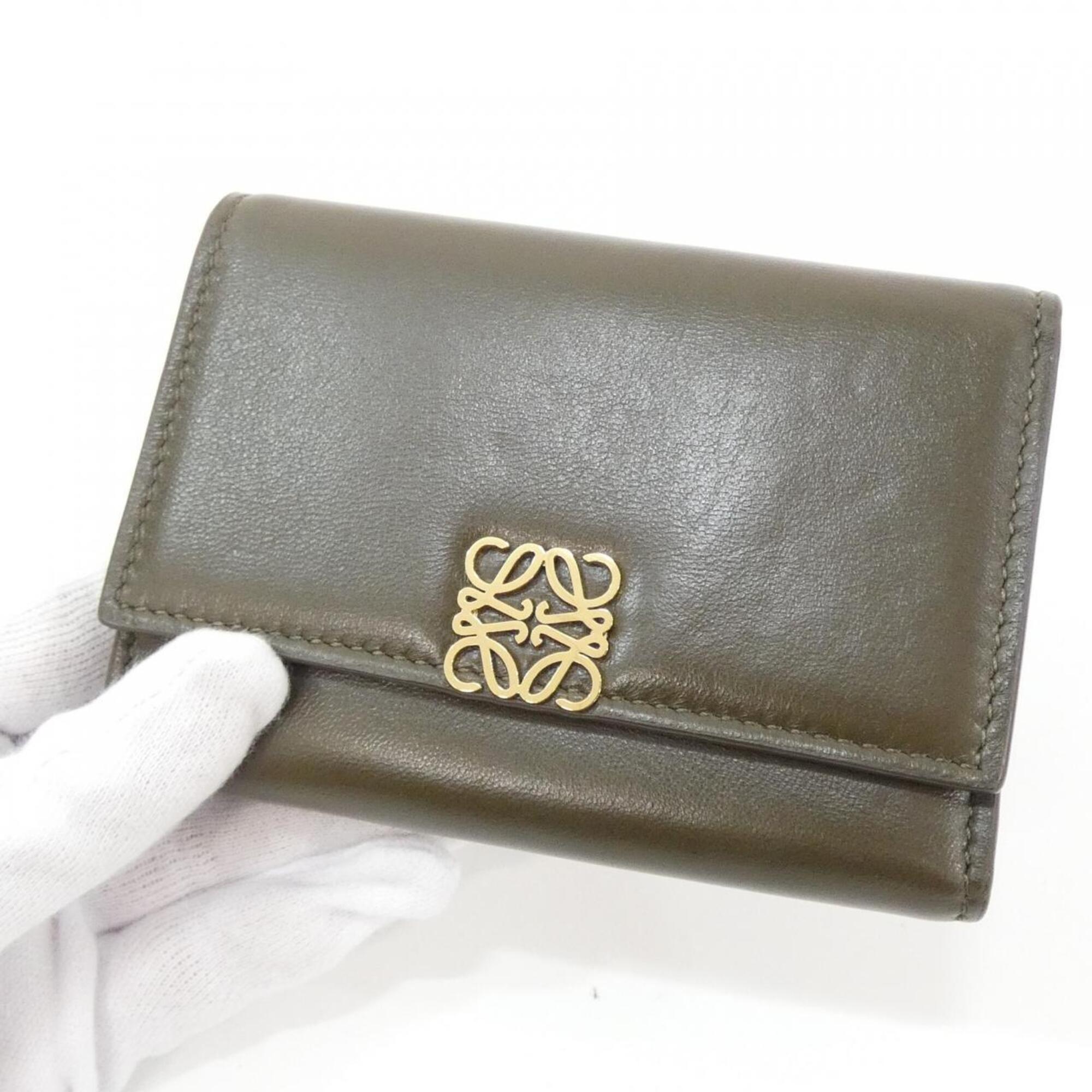Loewe Dark Khaki Green Leather Wallet (Tri-Fold) (Pre-Owned)