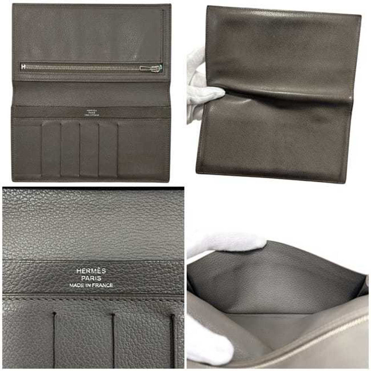 Hermes Etoupe Gray Grayish Leather Long Wallet (Bi-Fold) (Pre-Owned)