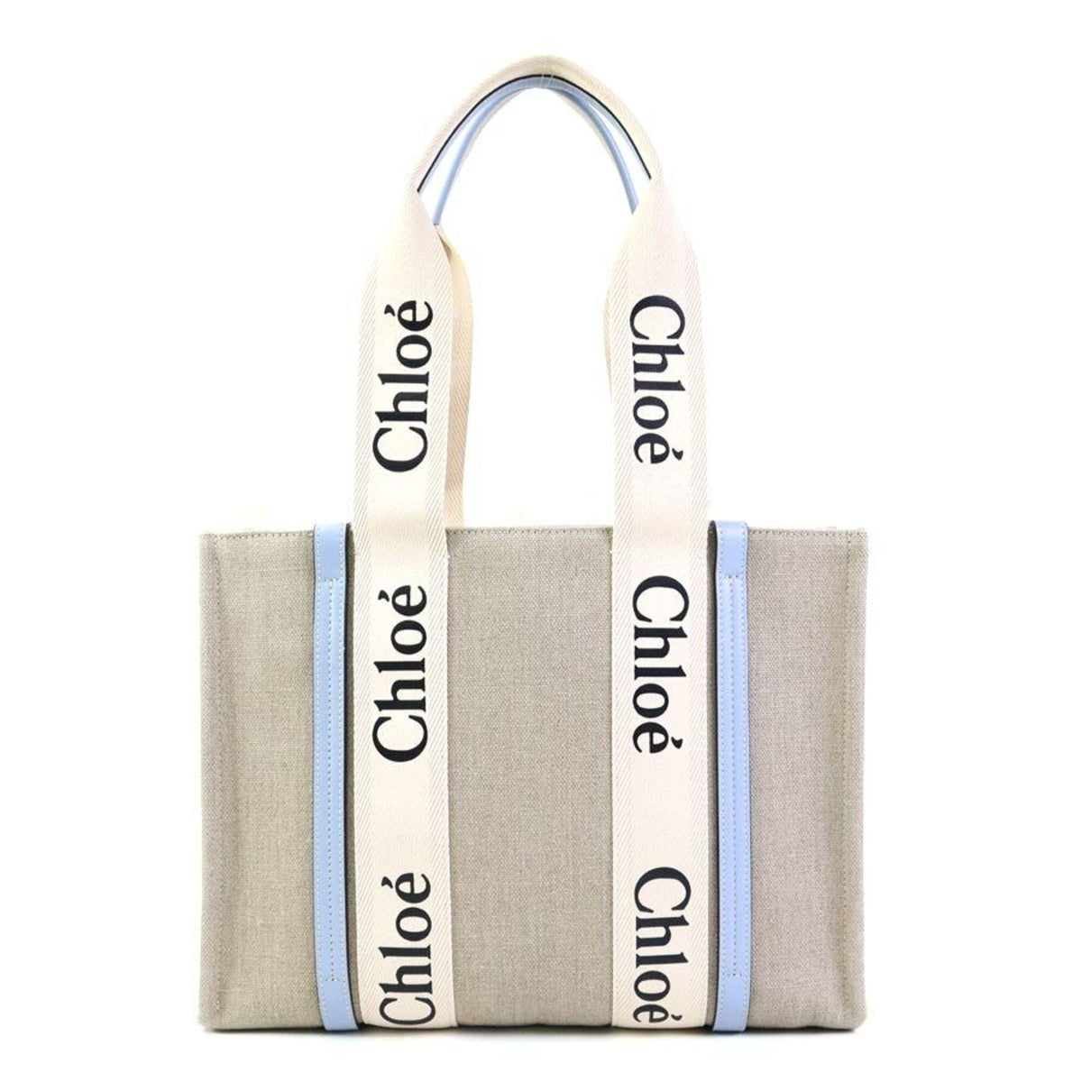 Chloé Beige Light Blue Canvas Leather Tote Bag (Pre-Owned)