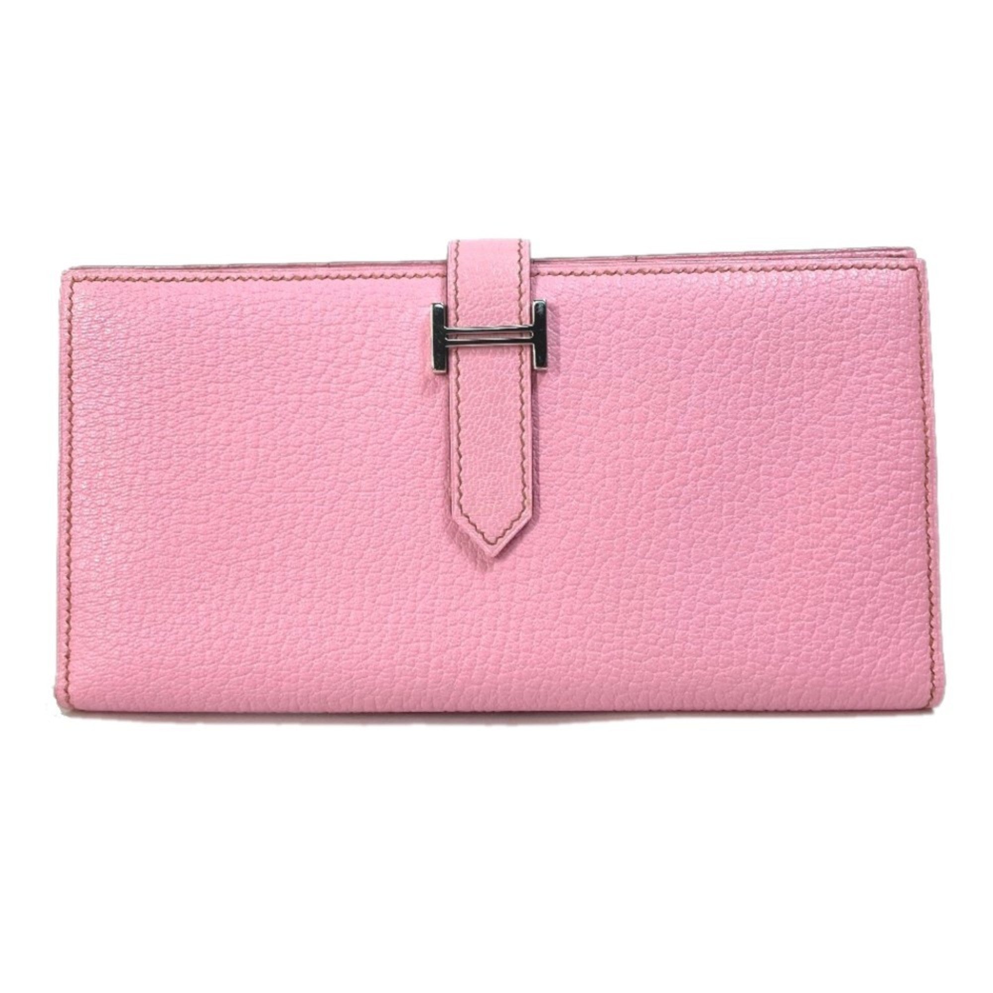 Hermes Bearn Pink Soufre Chevre Leather Chain/Shoulder Wallet (Pre-Owned)