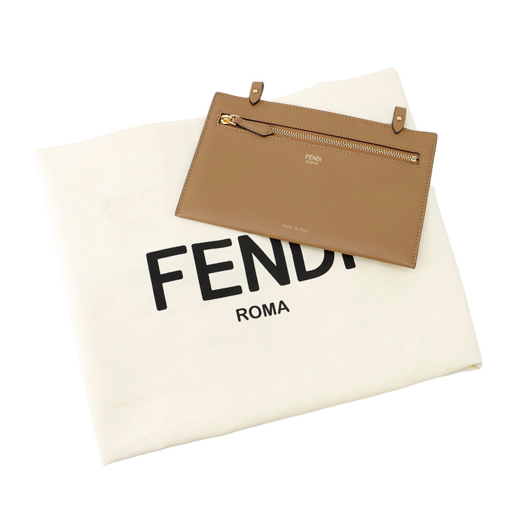 Fendi Pequin Beige Brown Canvas Leather Handbag Tote Bag (Pre-Owned)
